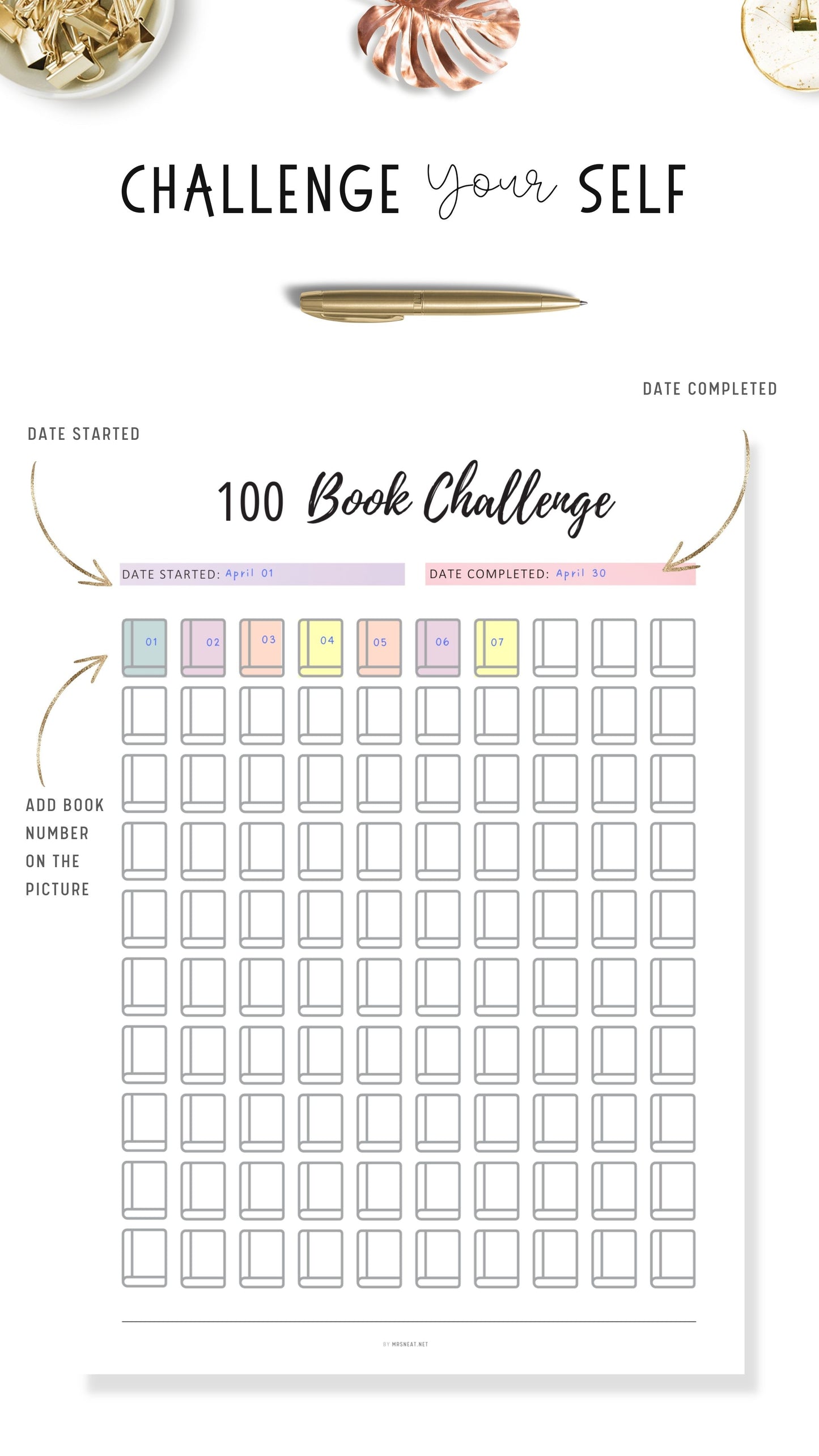 Colorful 100 Book Challenge Template PDF