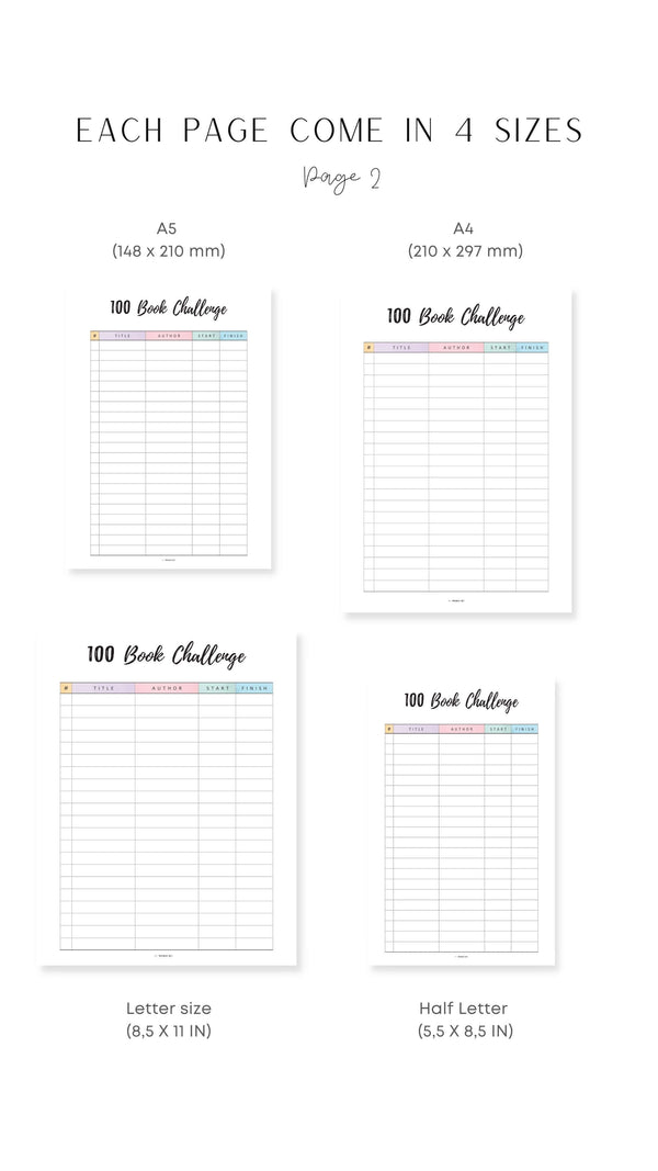 100 Book Challenge Template Printable M333 mrsneat