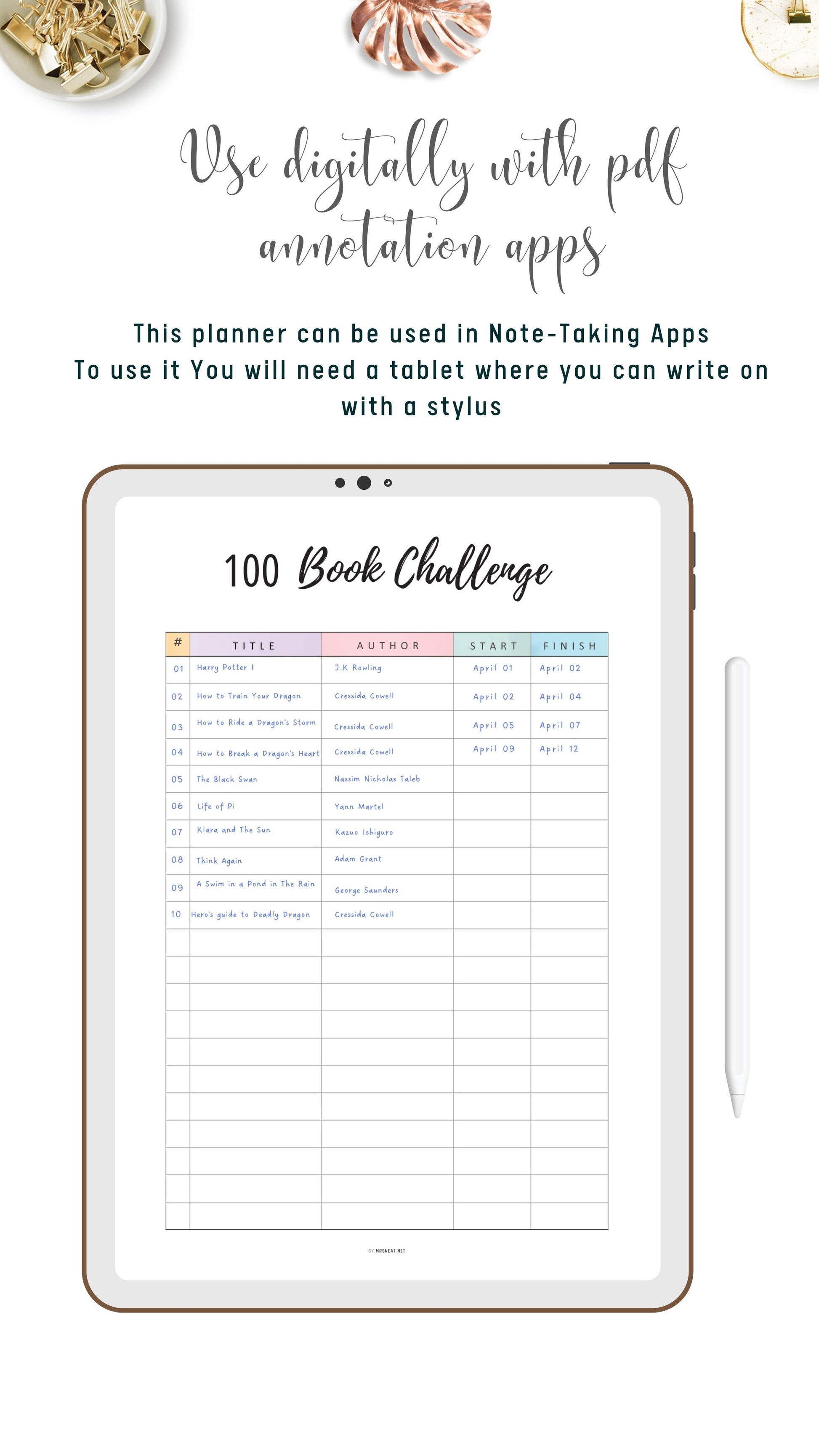 Digital Colorful 100 Book Challenge Template