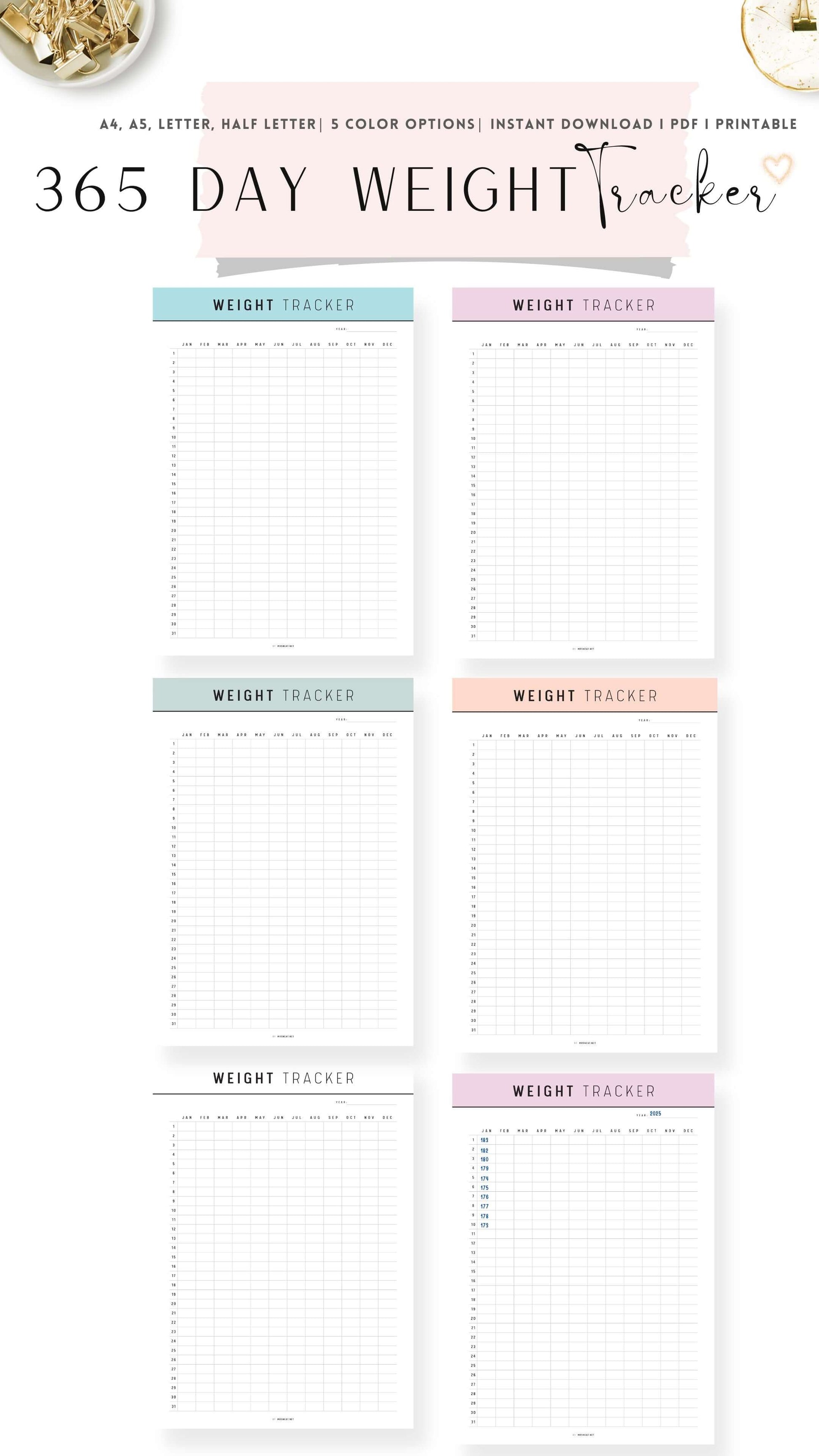 Colorful 365 Day Weight Loss Tracker Template