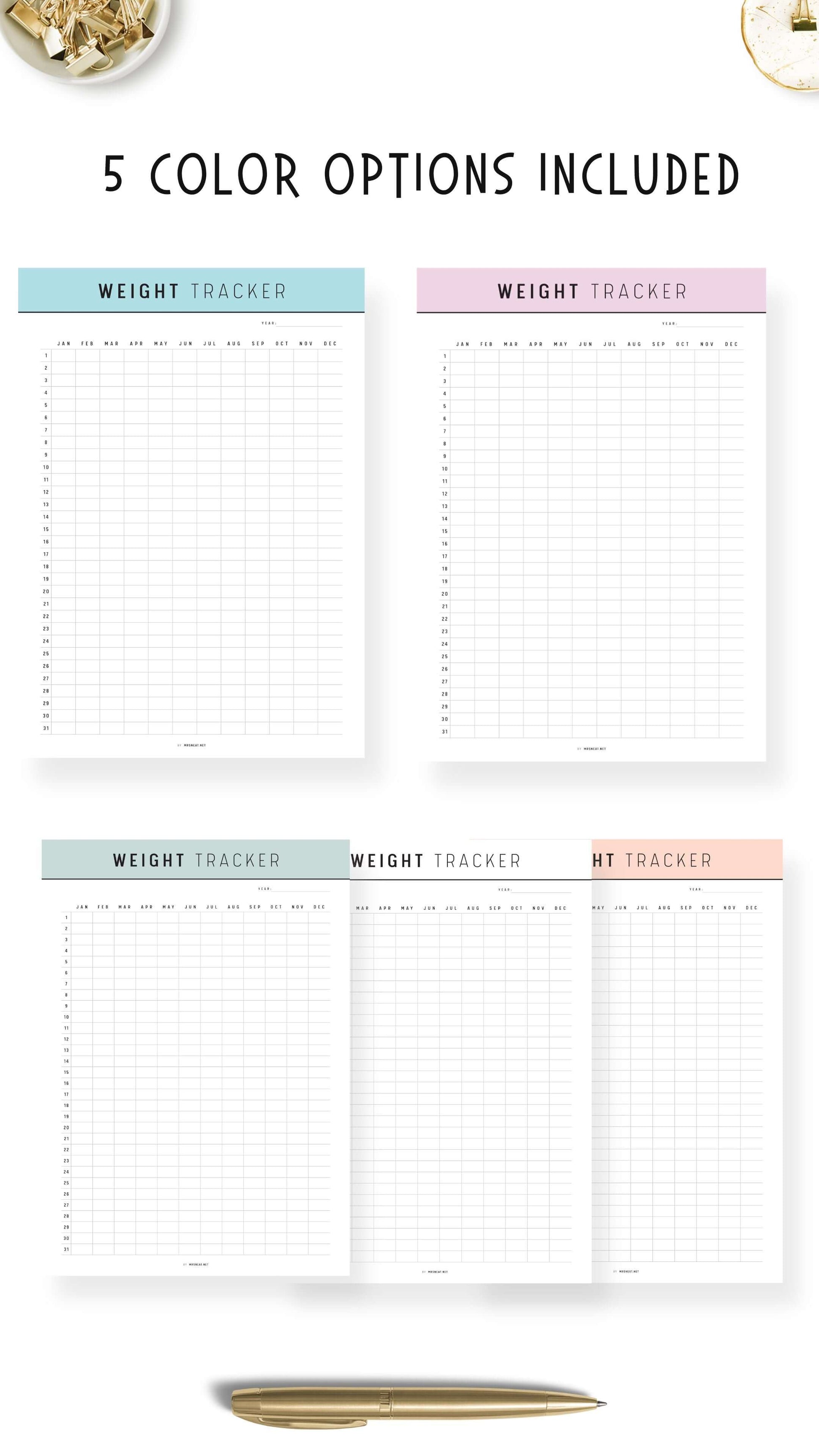 5 Colors 365 Day Weight Loss Tracker Template