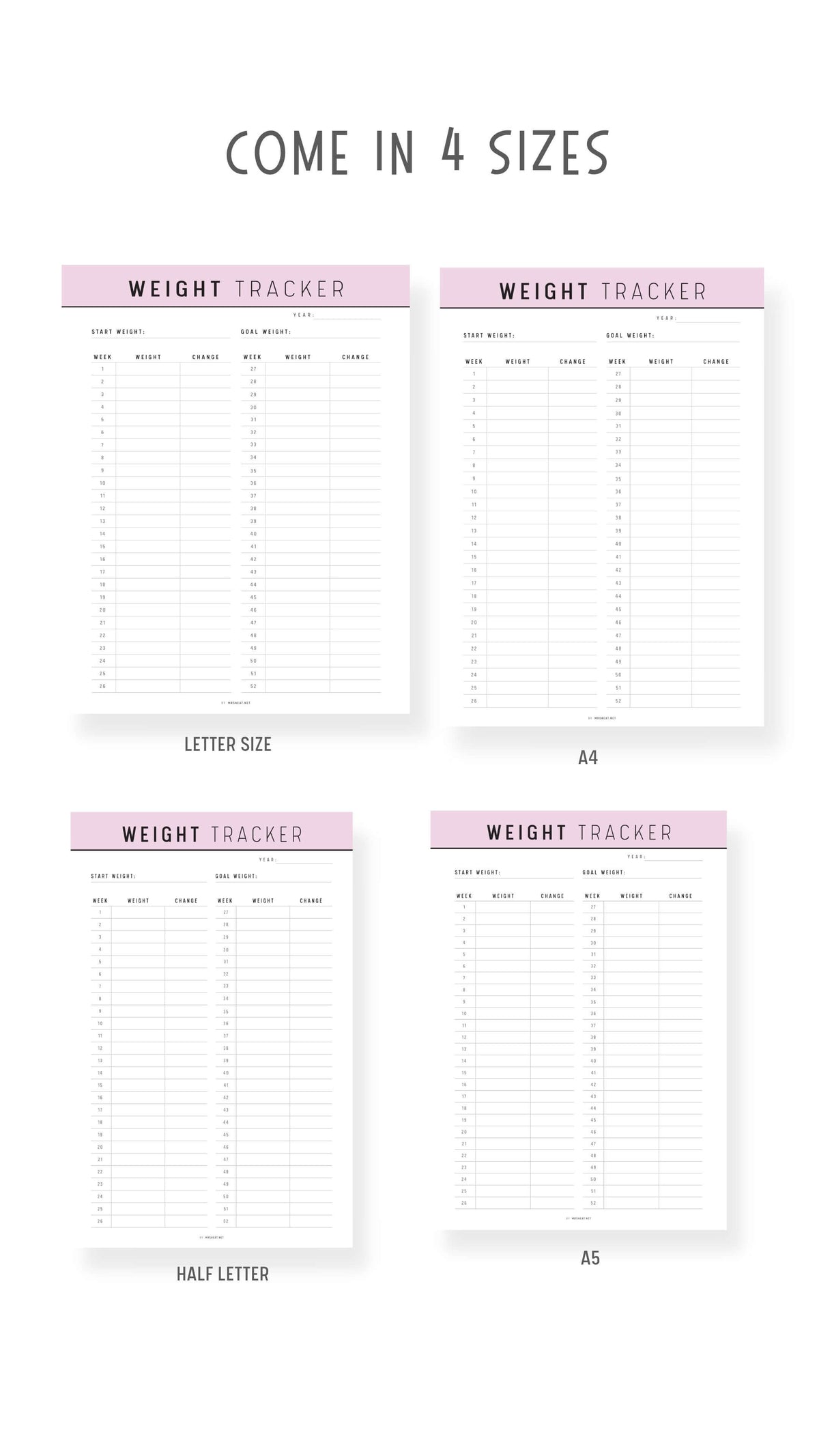 52 Week Weight Loss Tracker Printable - M277 – mrsneat