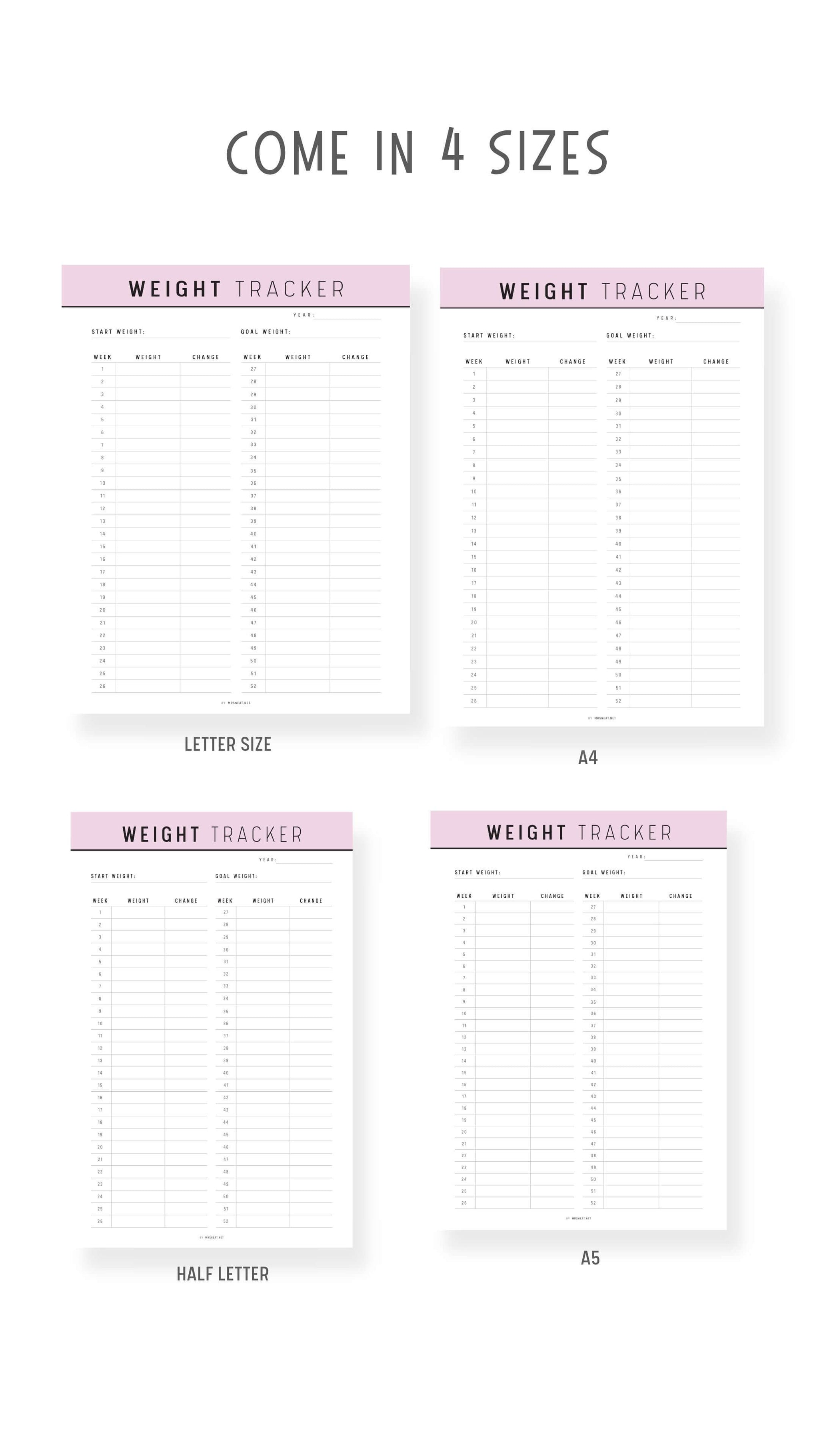52 Week Weight Loss Tracker Printable – mrsneat