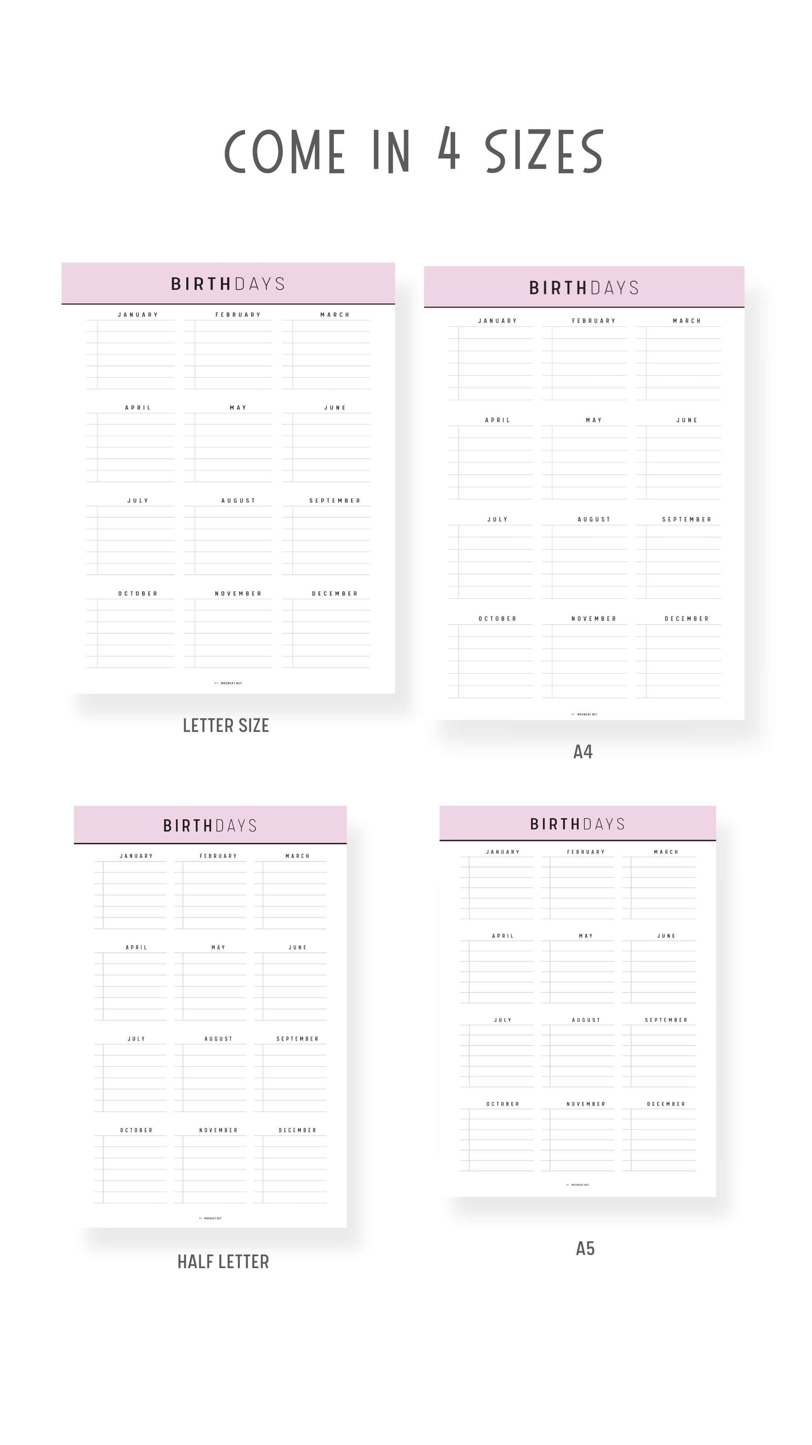Birthday Tracker Template Printable mrsneat