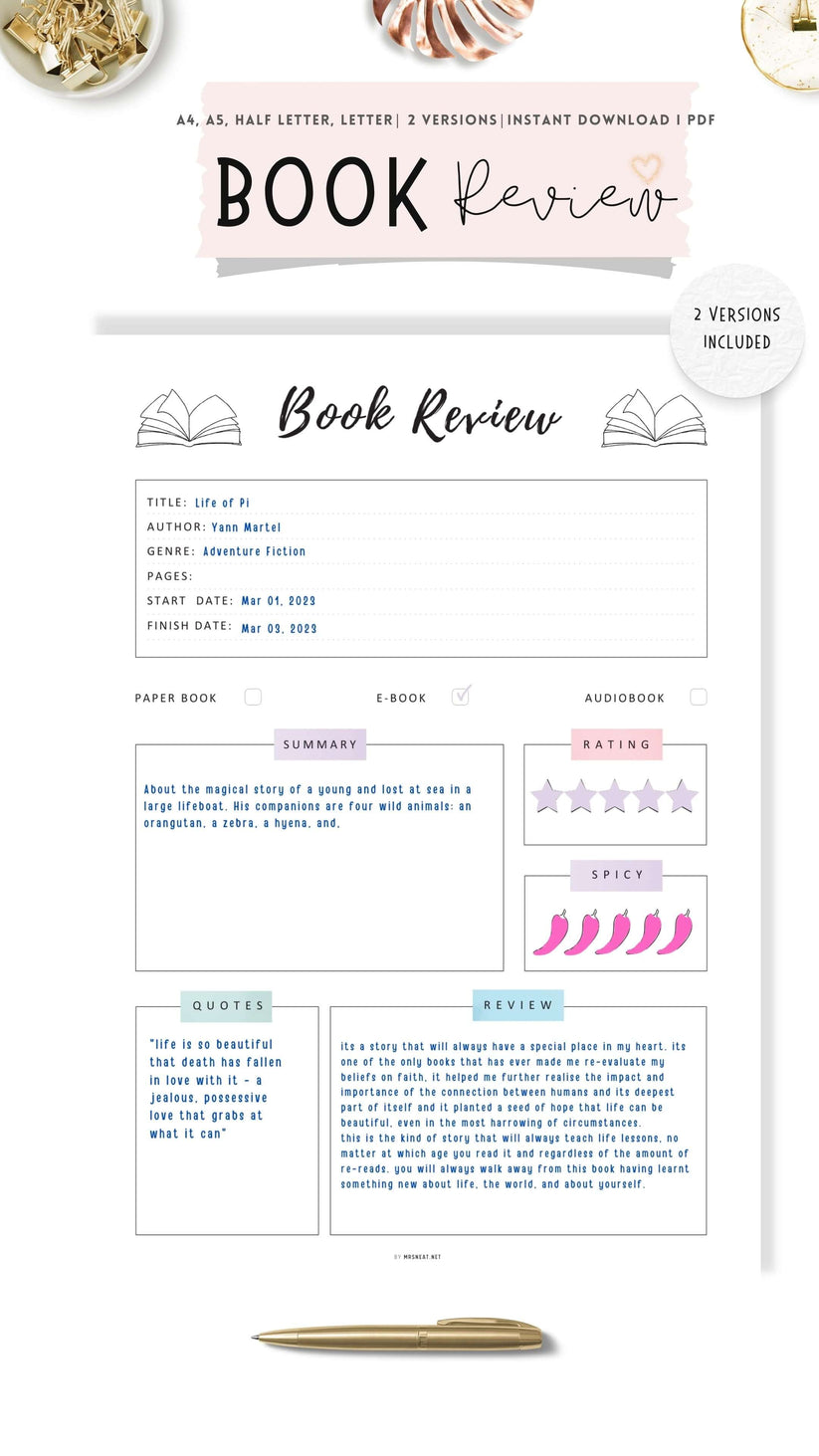 Colorful Book Review Template Vol.02 M334 mrsneat