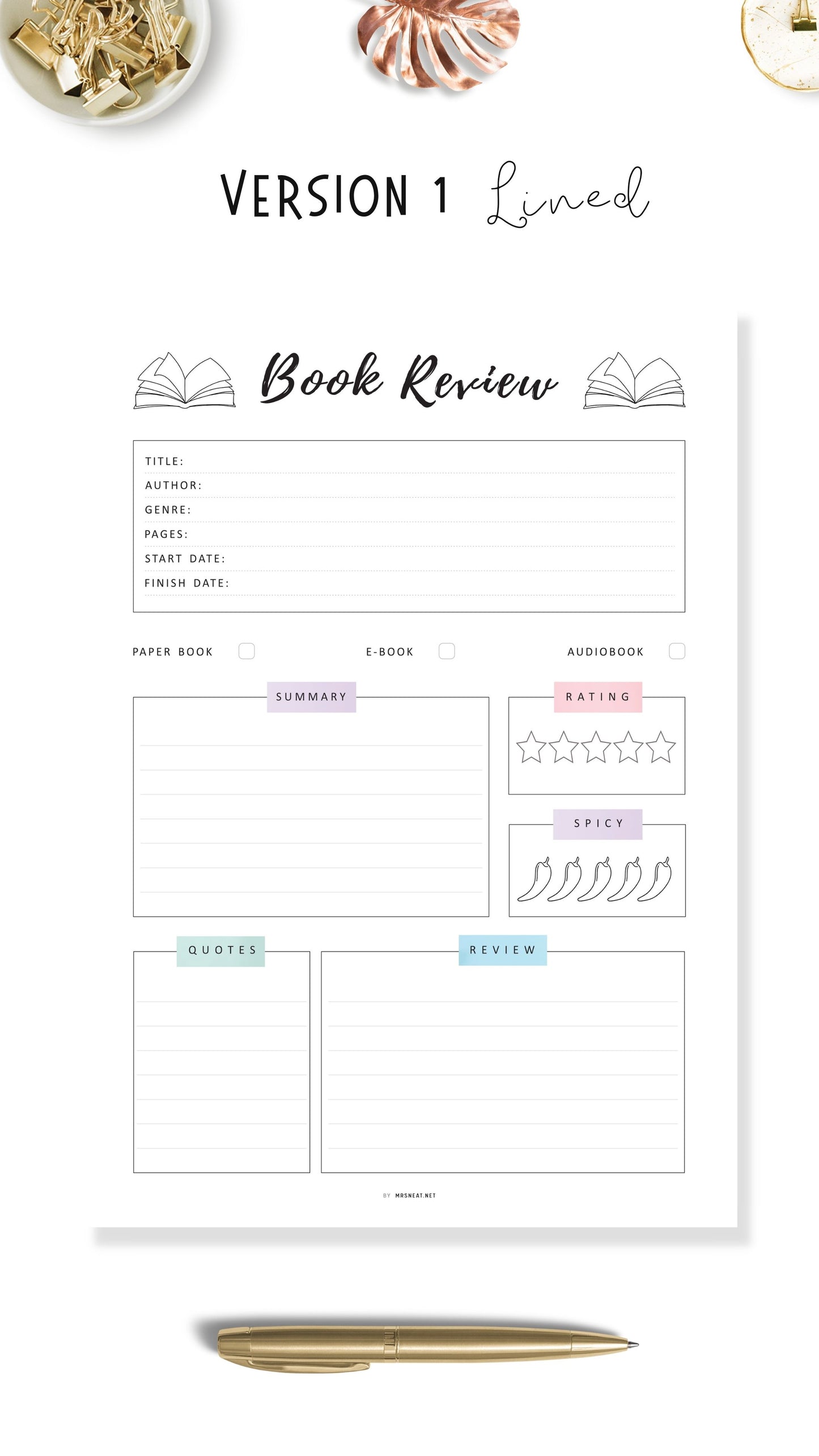 Colorful Book Review Template - Lined