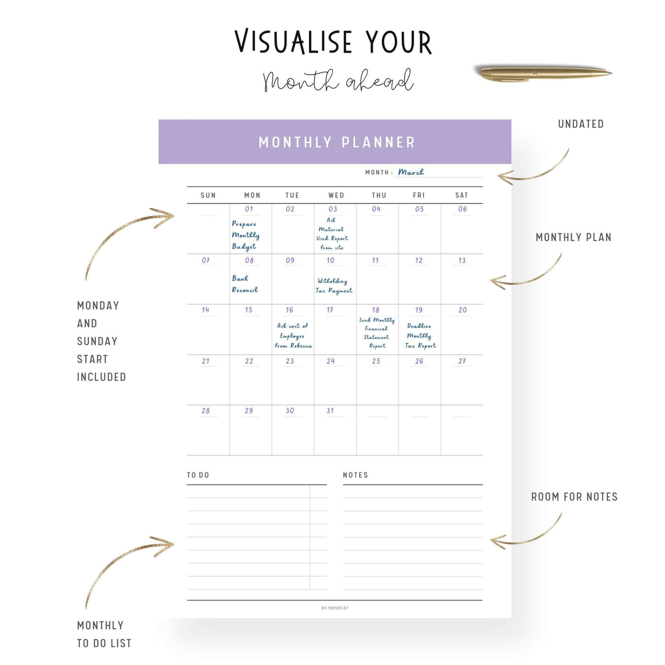 Daily Weekly Monthly Planner Bundle Printable - M278 – mrsneat