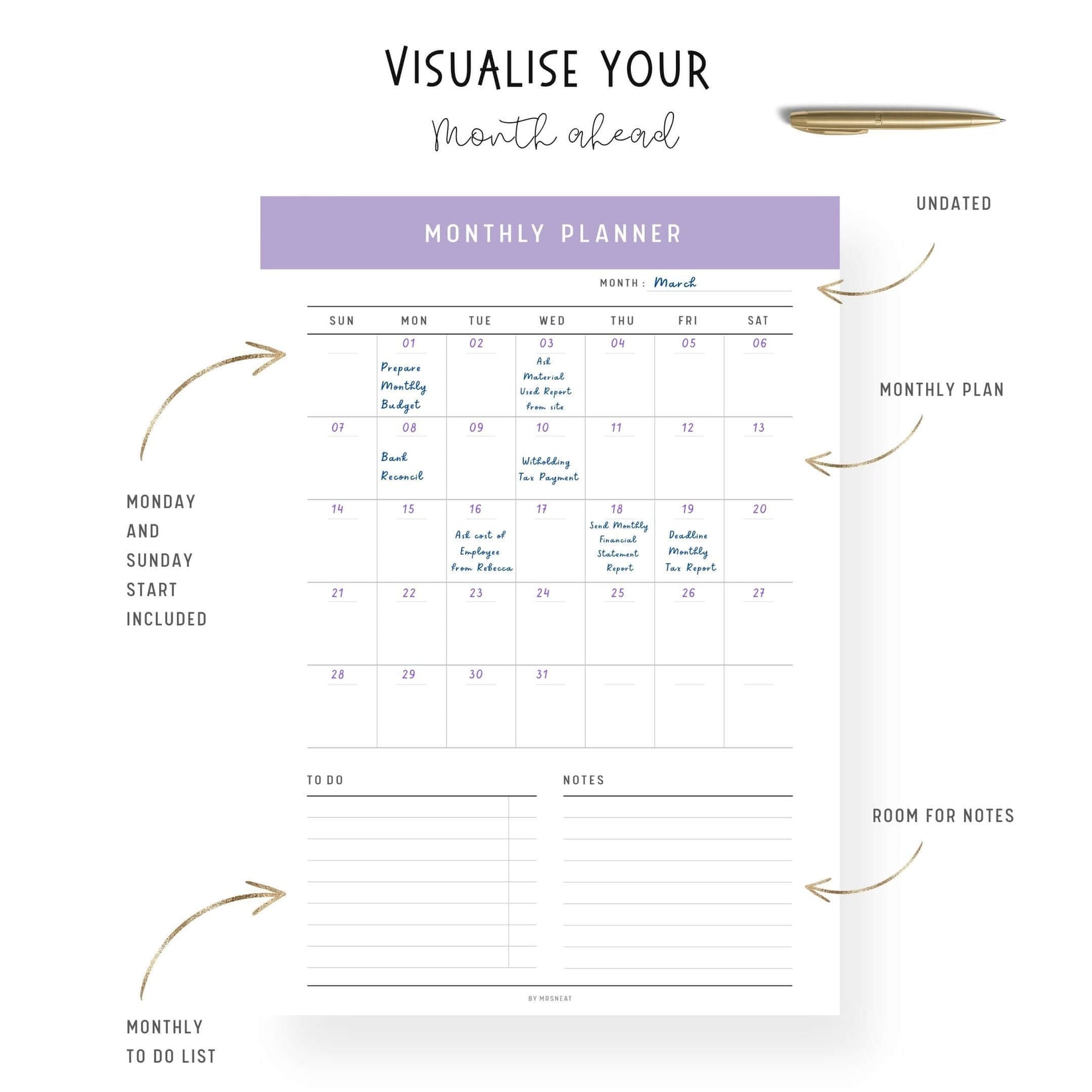 Daily Weekly Monthly Planner Bundle Printable - M278 – mrsneat