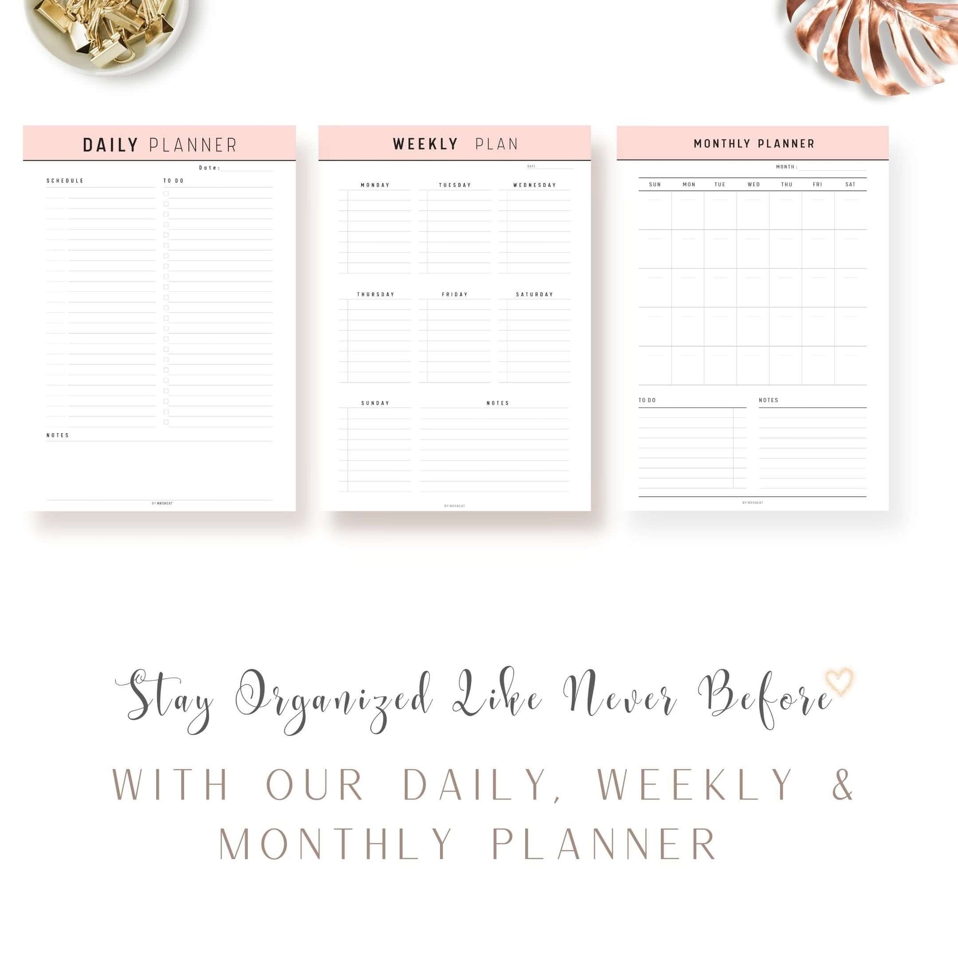 Daily Weekly Monthly Planner Bundle Template