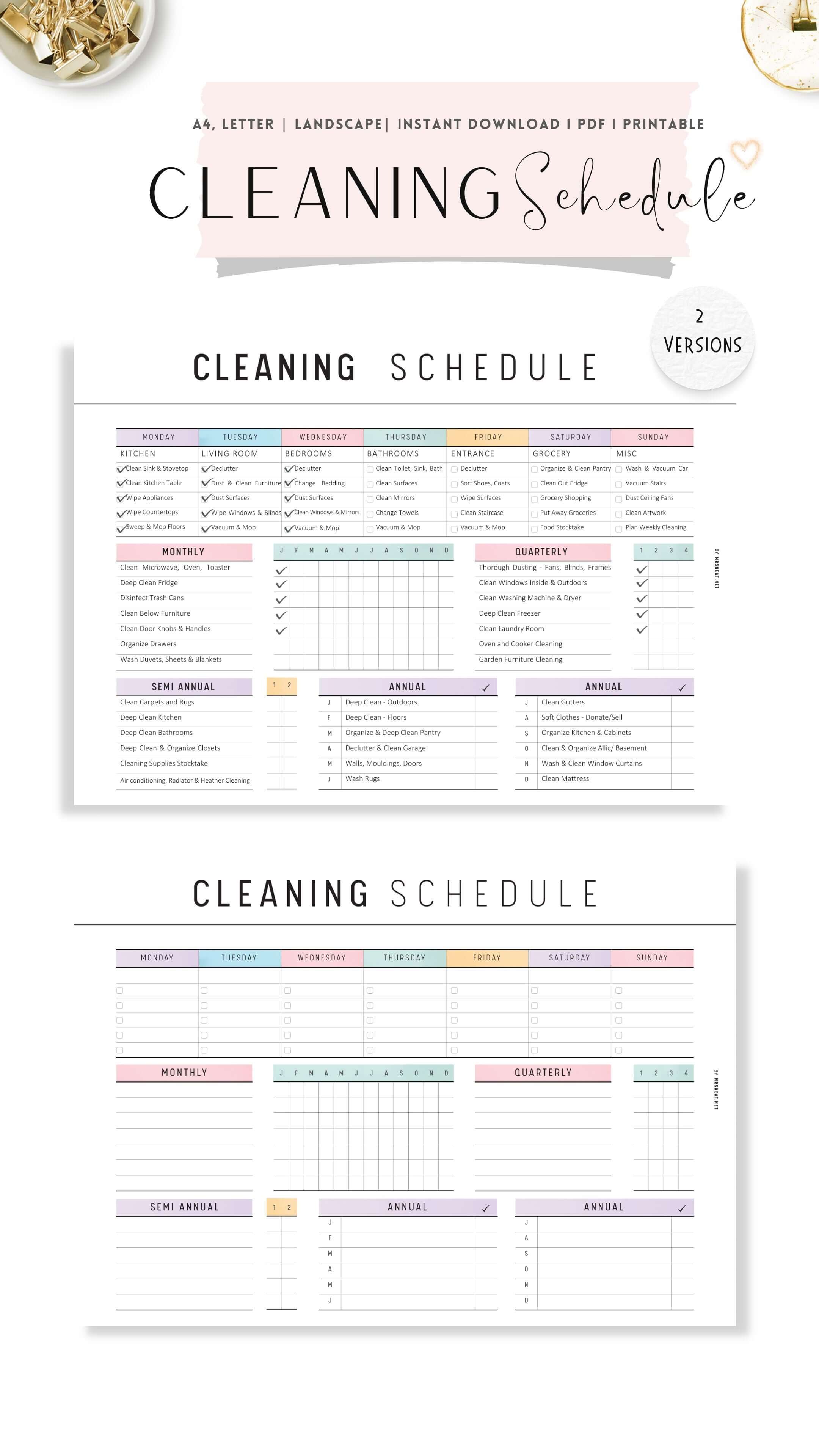 Colorful Cleaning Schedule Template – mrsneat