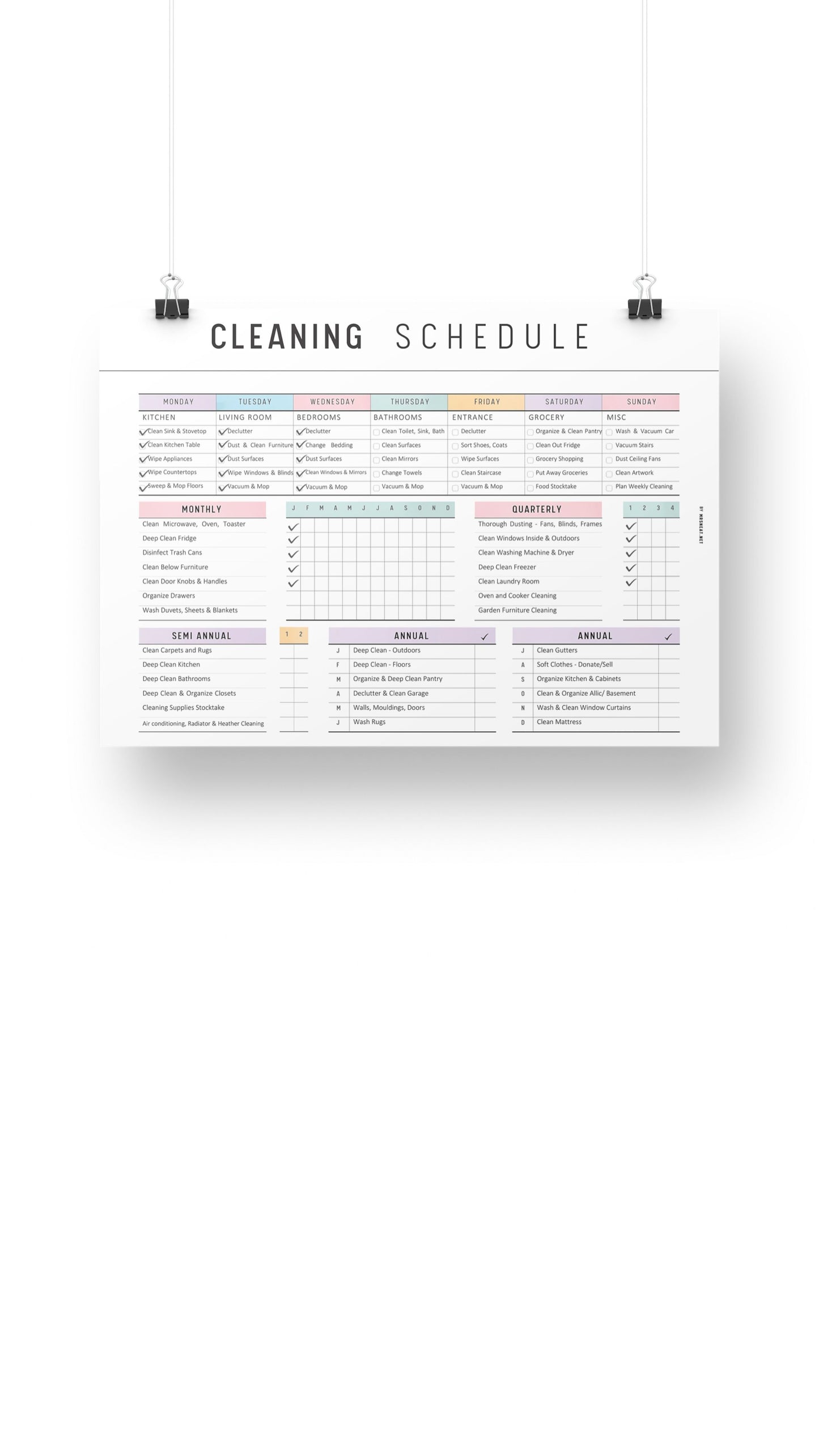 Printable Colorful Cleaning Schedule Template