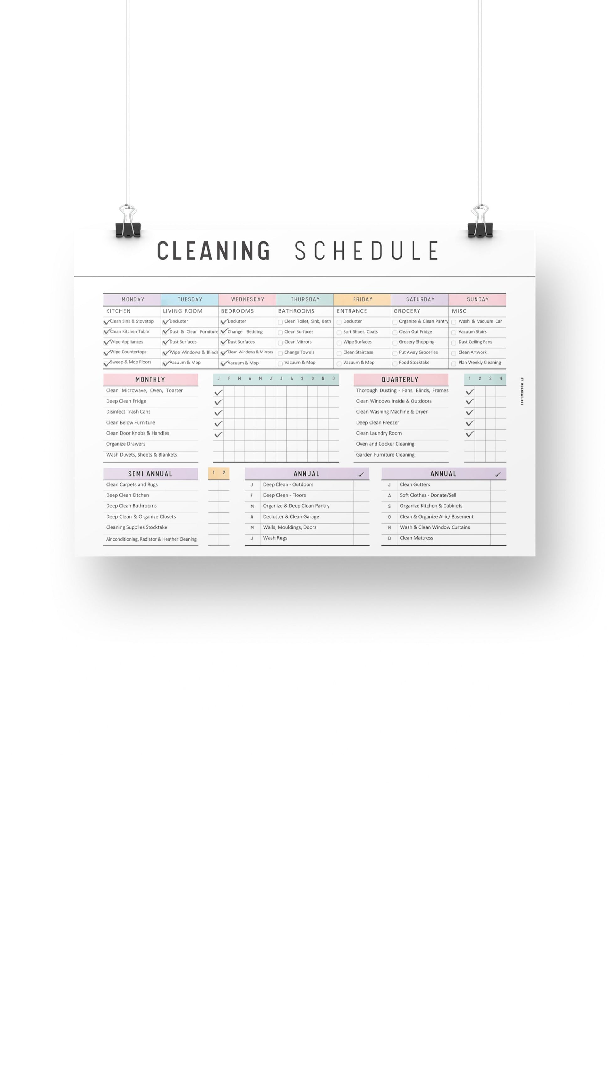Printable Colorful Cleaning Schedule Template