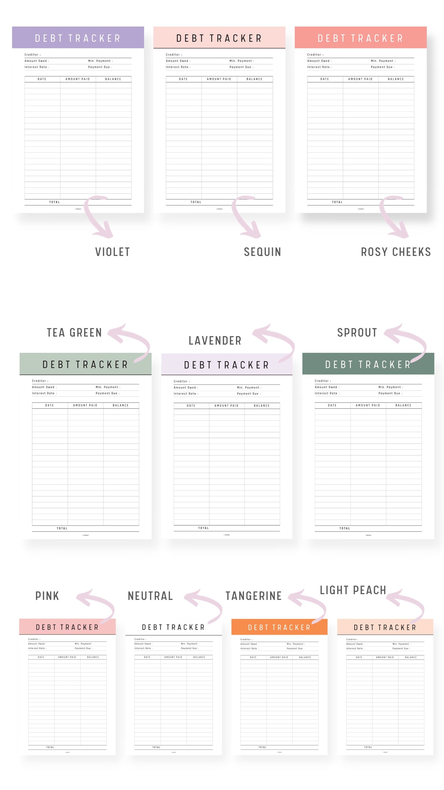 Colorful Debt Payment Tracker Template Printable