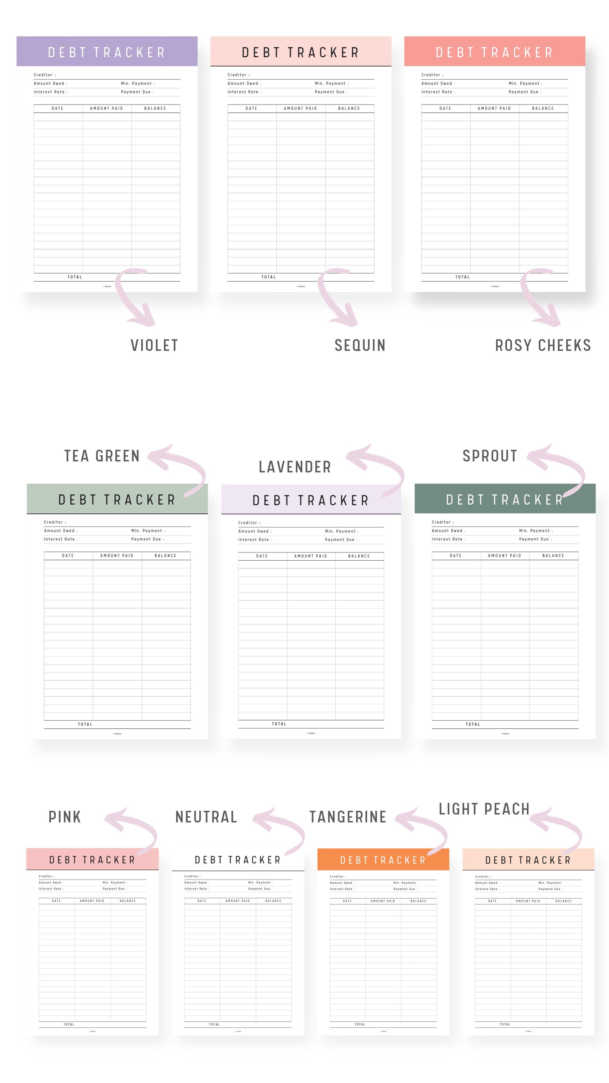 Colorful Debt Payment Tracker Template Printable