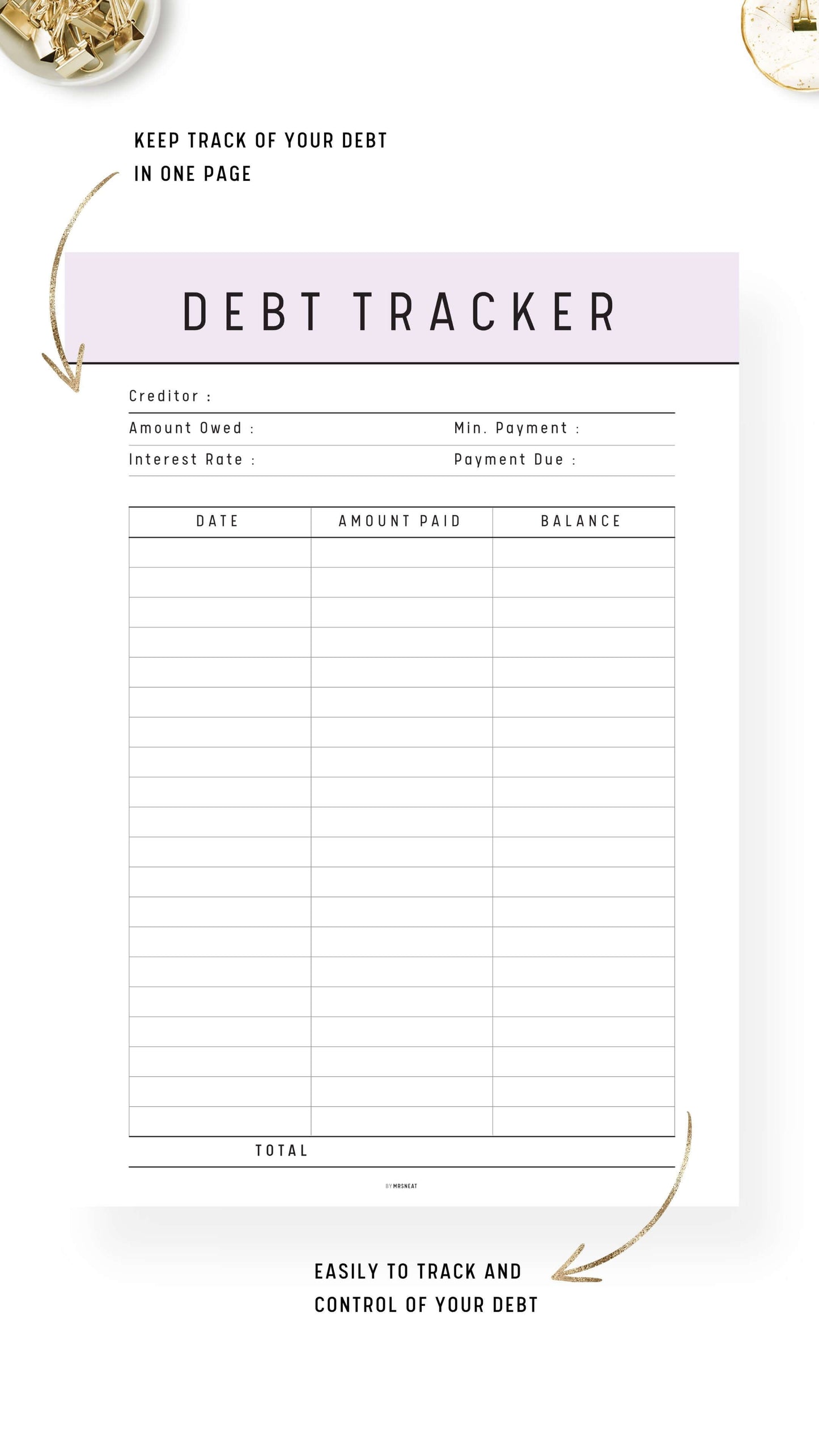 Debt Payment Tracker Template Printable