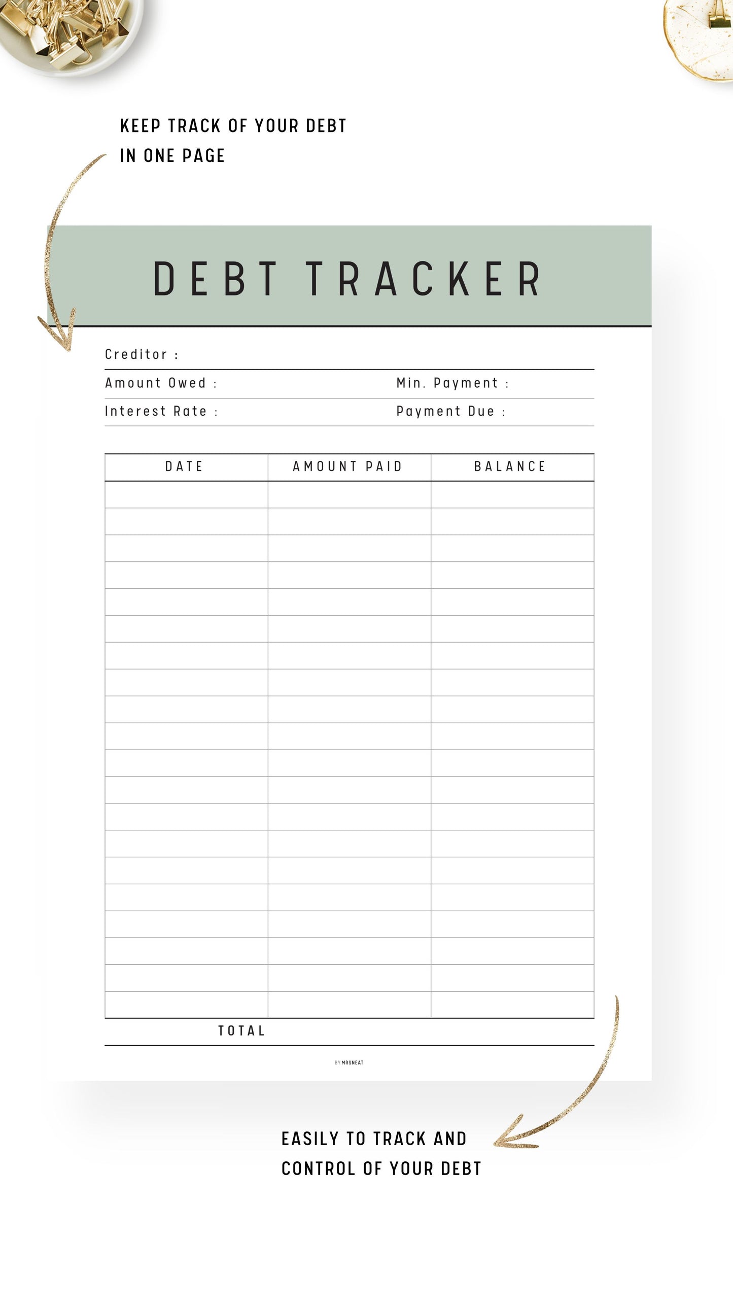 Debt Payment Tracker Template Printable