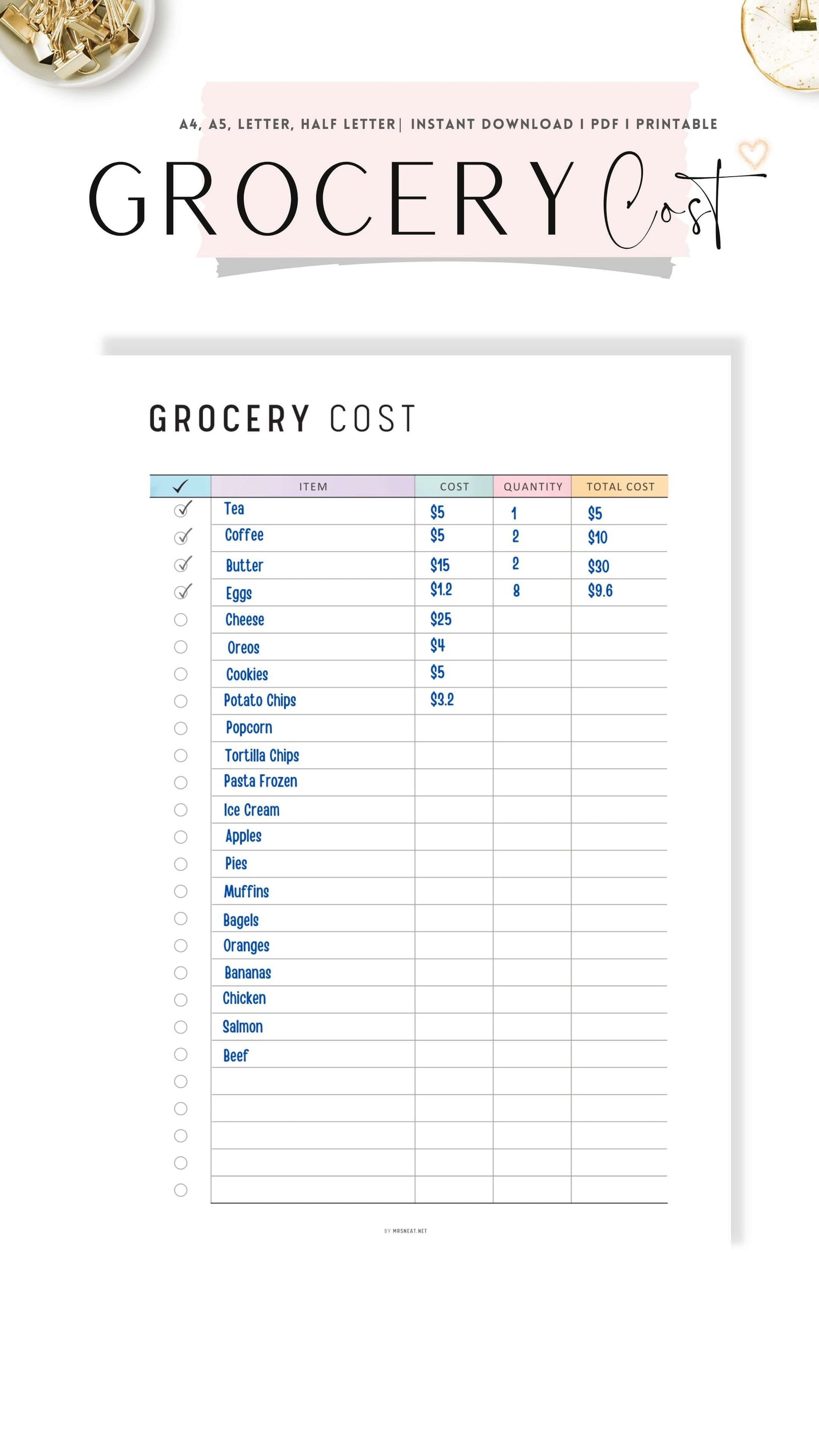 Colorful Grocery Budget Planner Printable