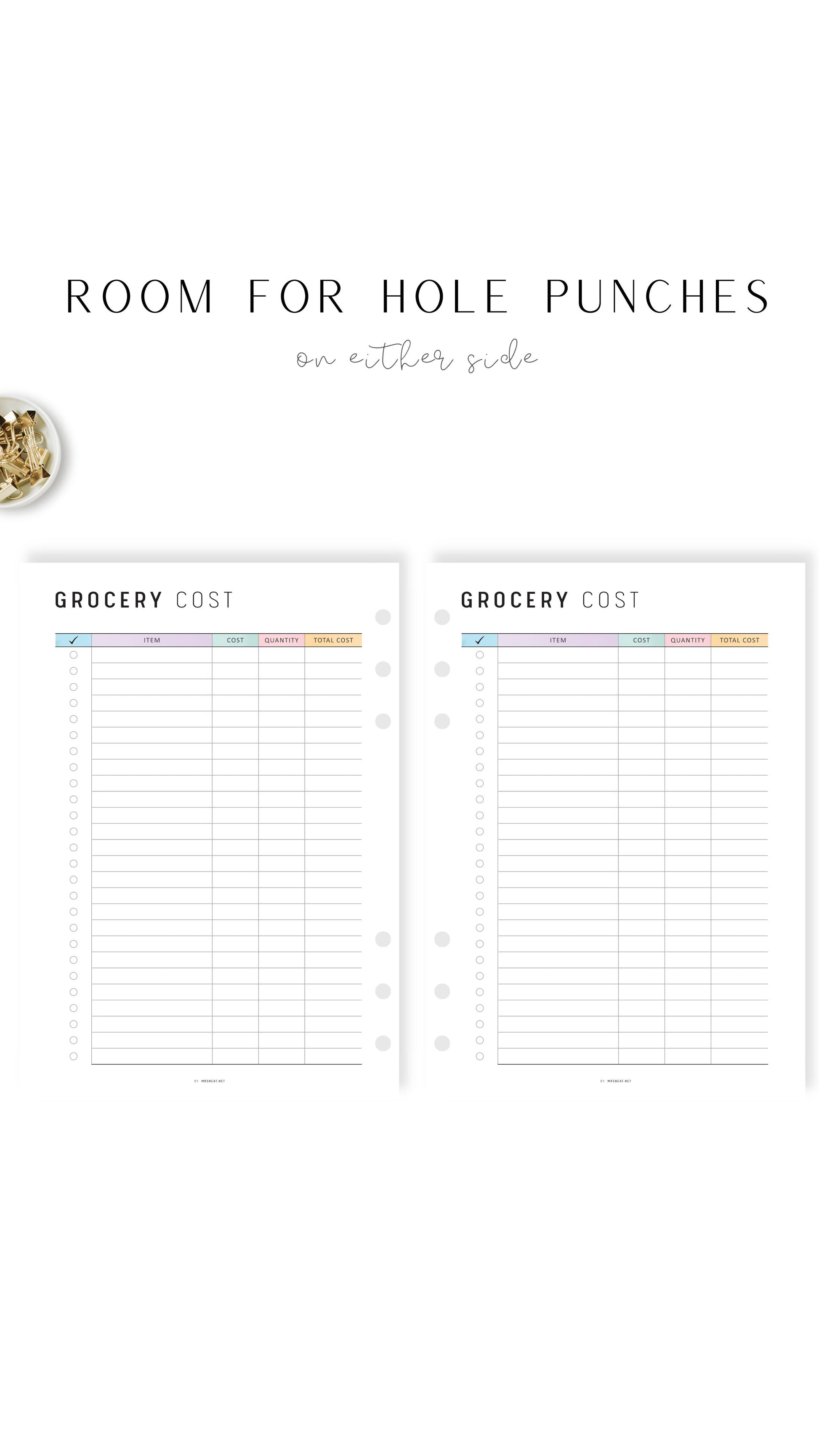 Monthly Grocery Cost Planner Printable