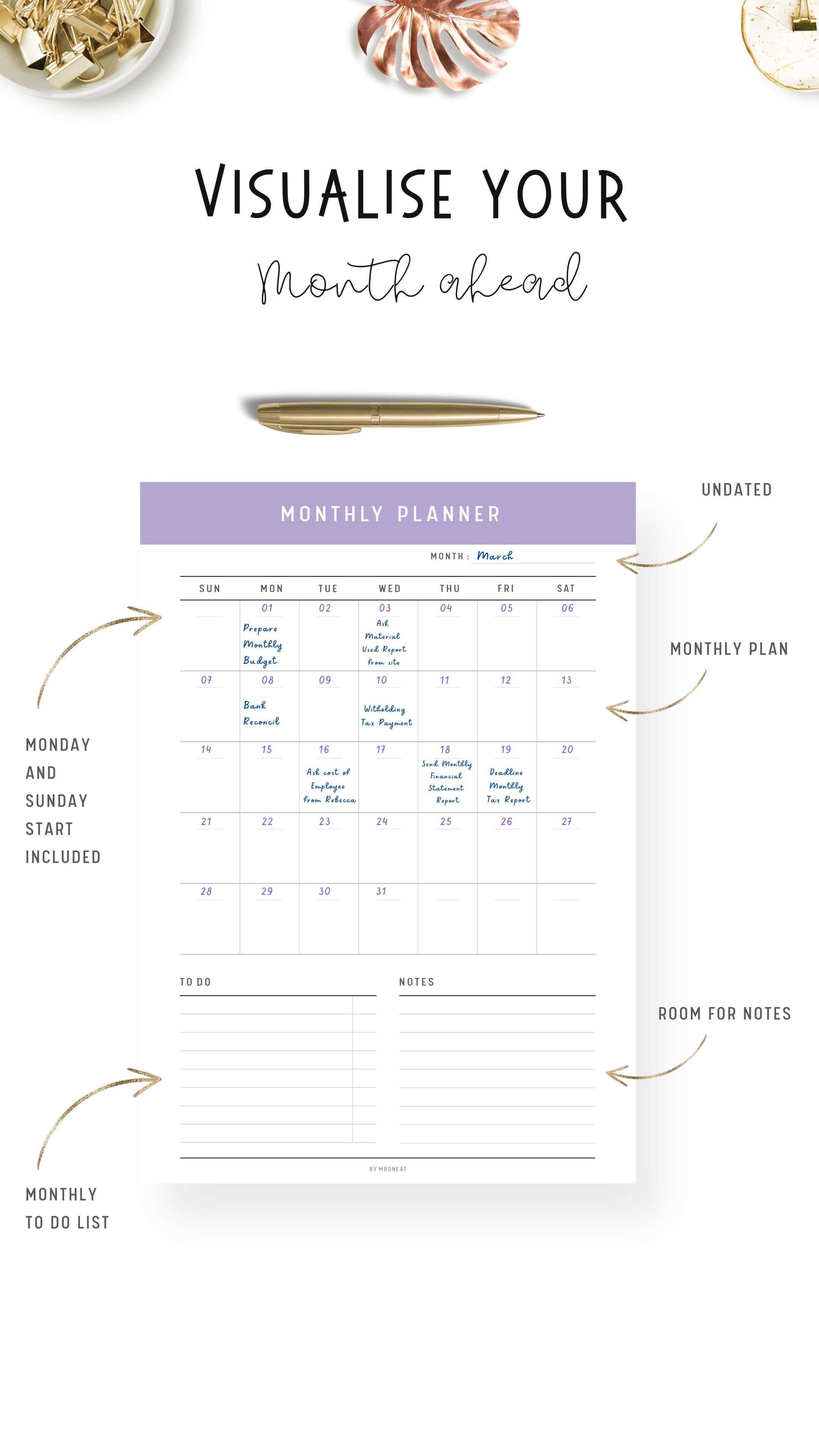 Colorful Monthly Planner Printable