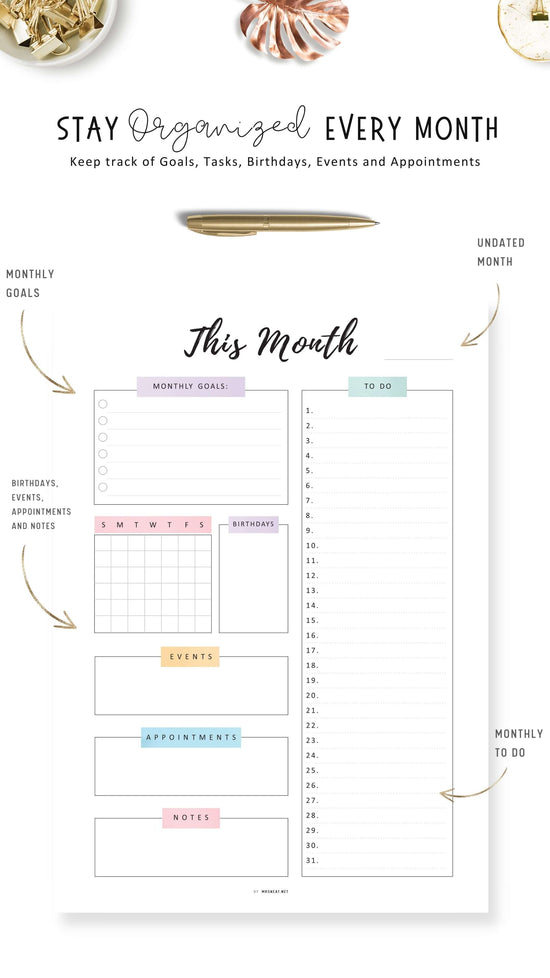 Printable Monthly Planner Template PDF – mrsneat