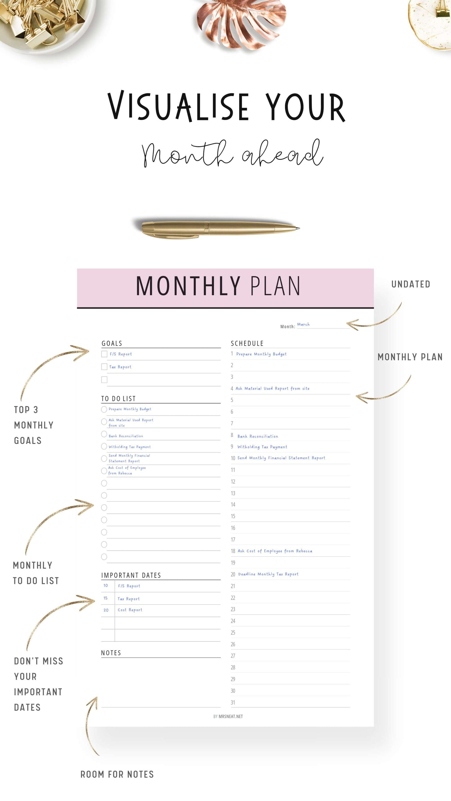 How to use Monthly Planner Template Printable PDF