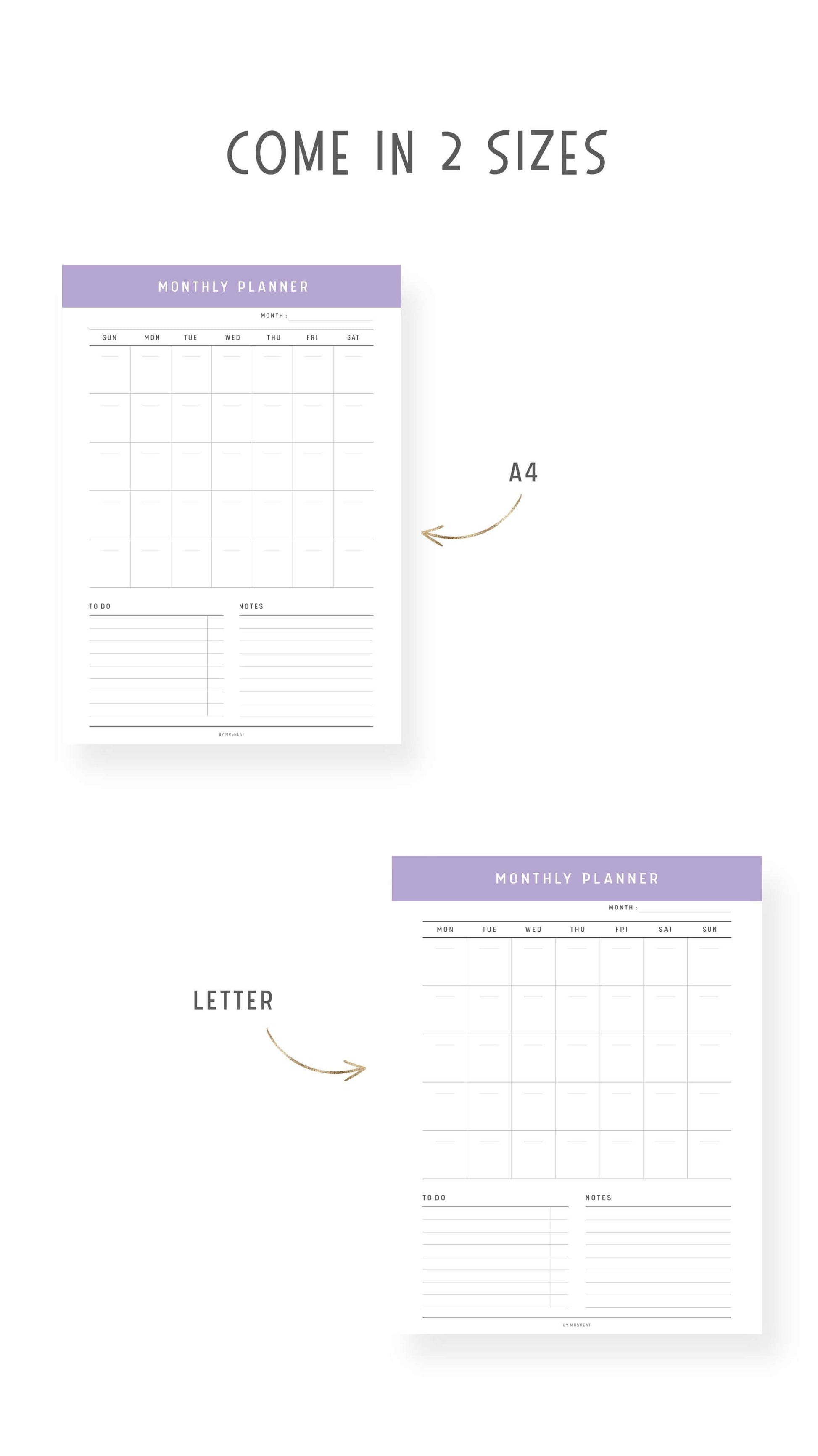 A4, Letter Monthly Planner Template