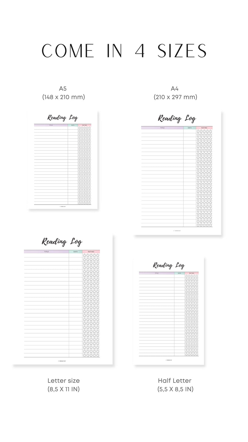 Colorful Printable Log Colorful Reading Log Template Printable - M332 – mrsneat