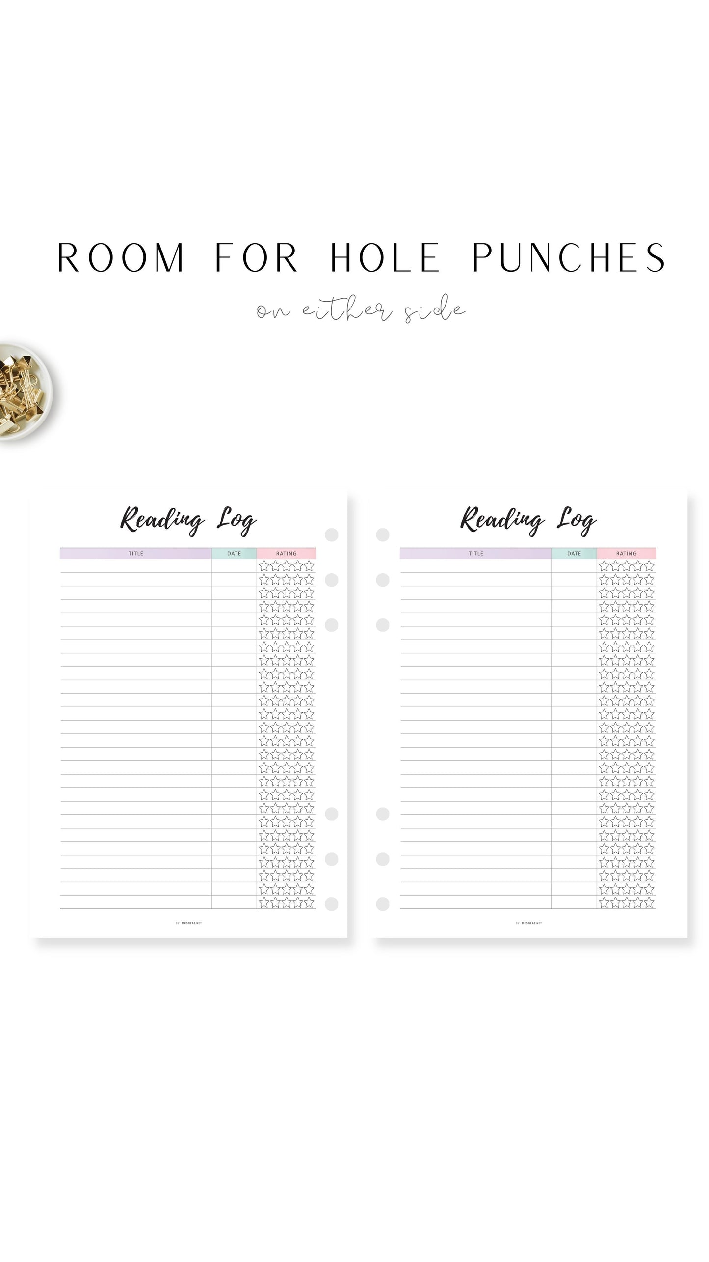 Colorful Reading Log Template Insert