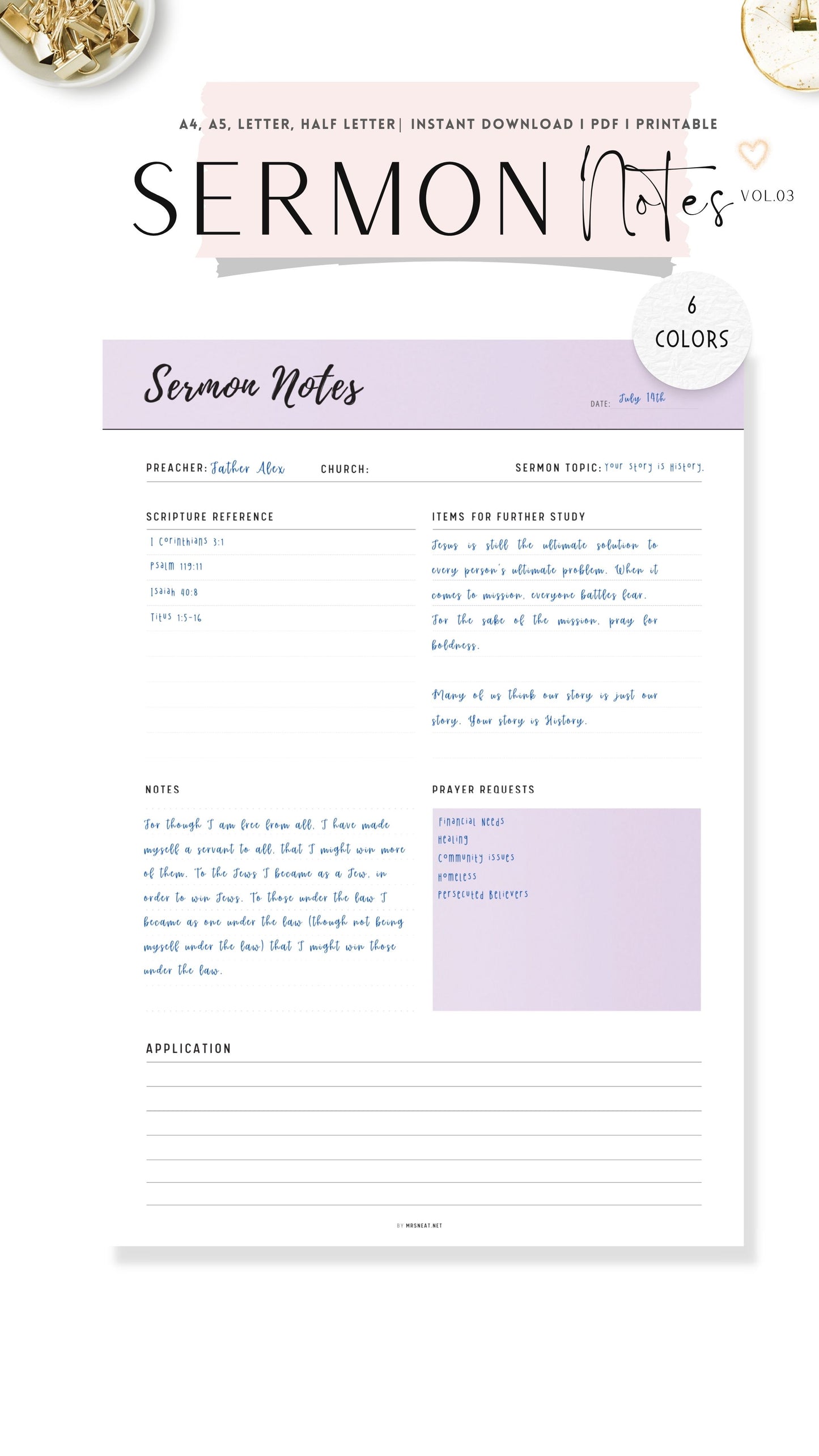 Beautiful Lilac Printable Sermon Notes PDF