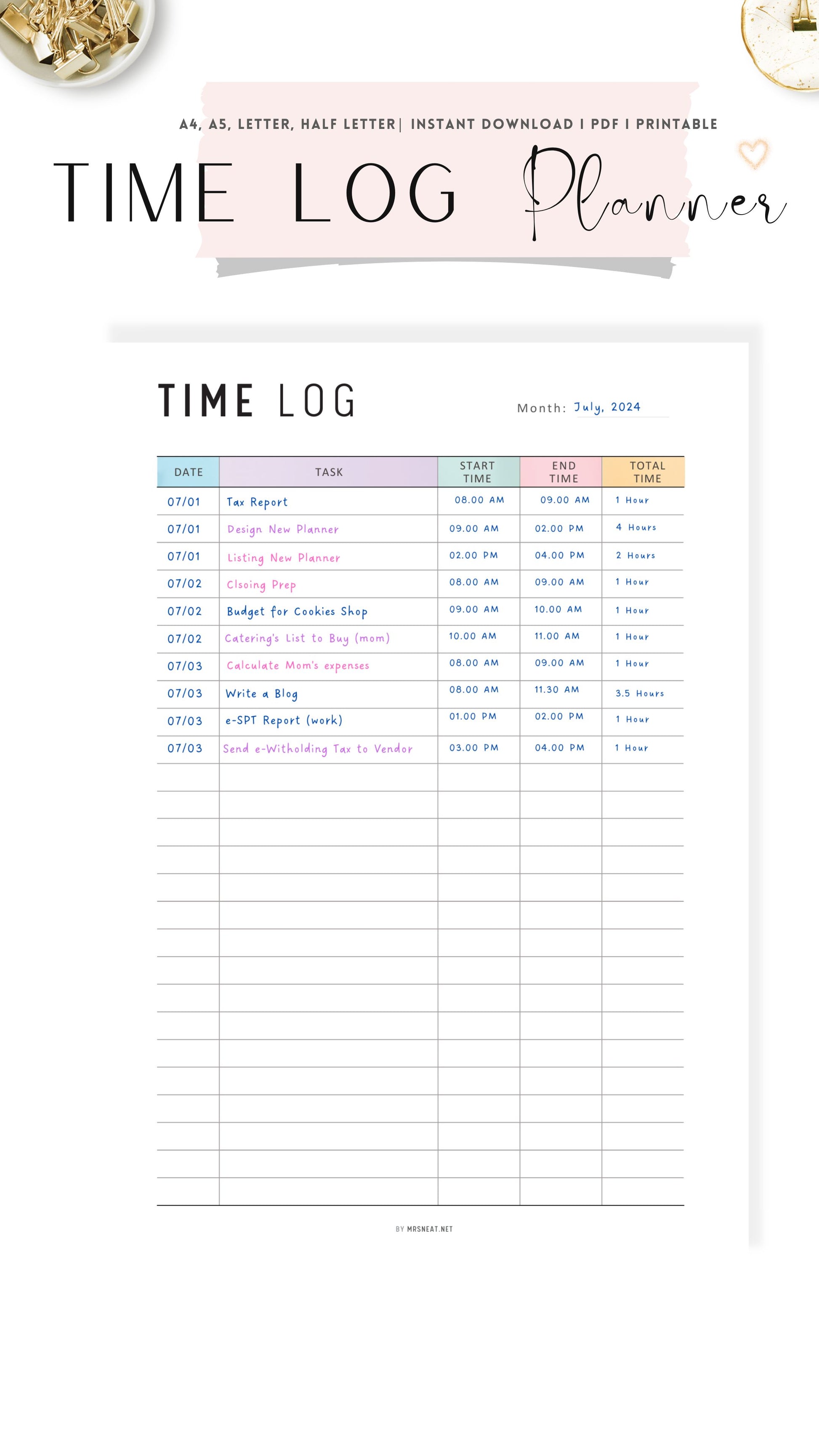 Colorful Time Management Planner Printable