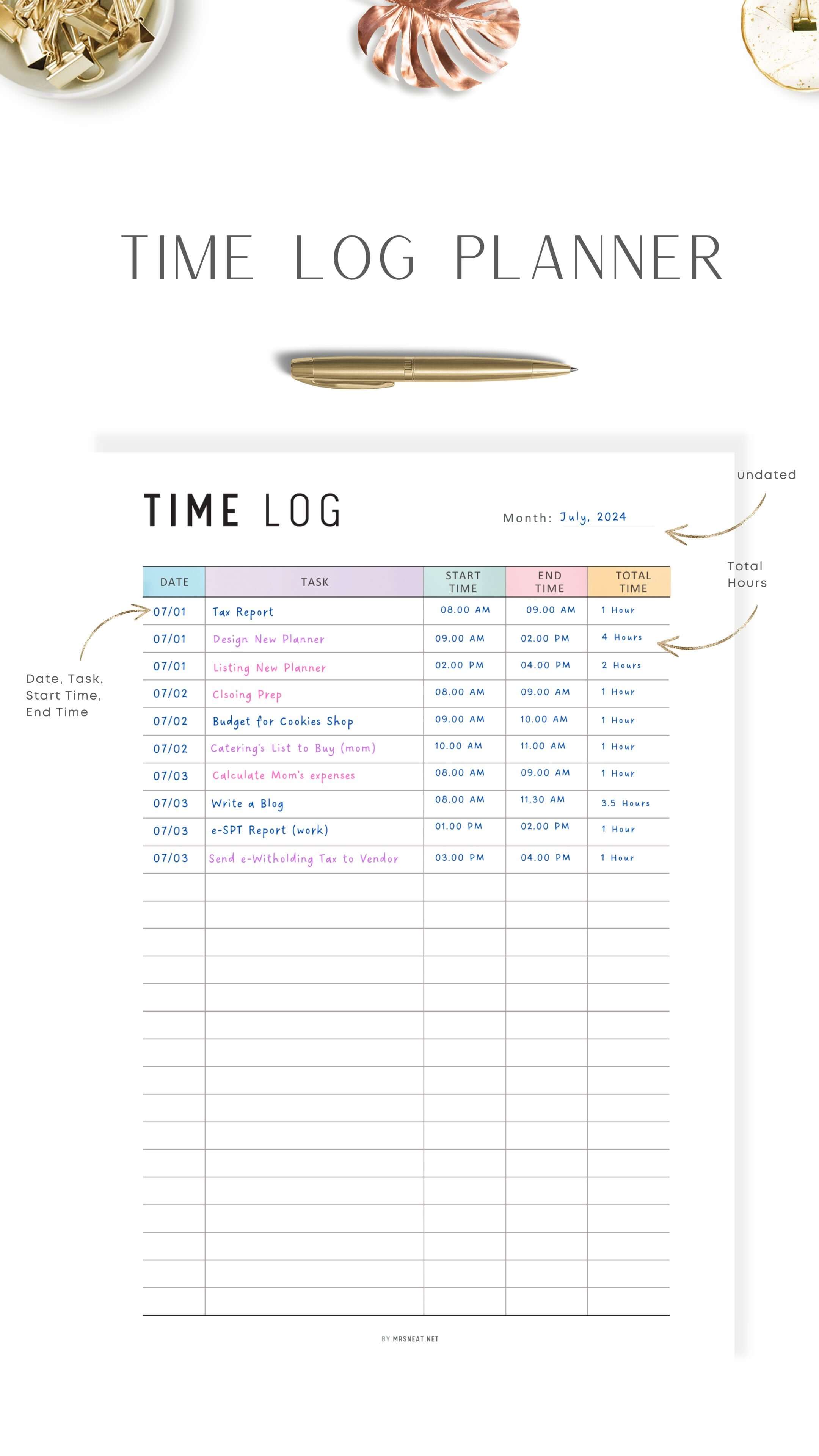 Time Management Planner Printable Mrsneat