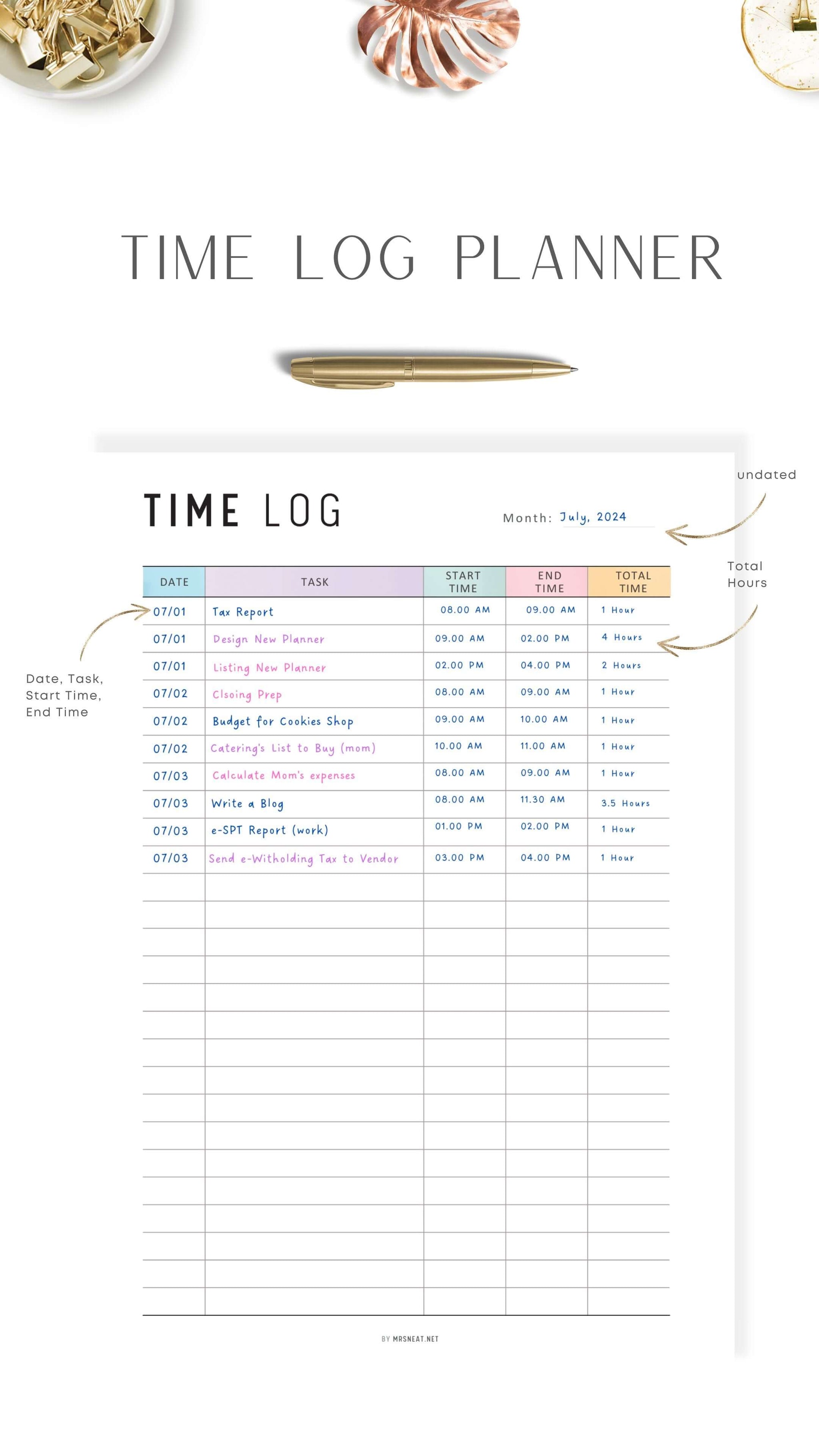 Time Management Planner Printable Mrsneat