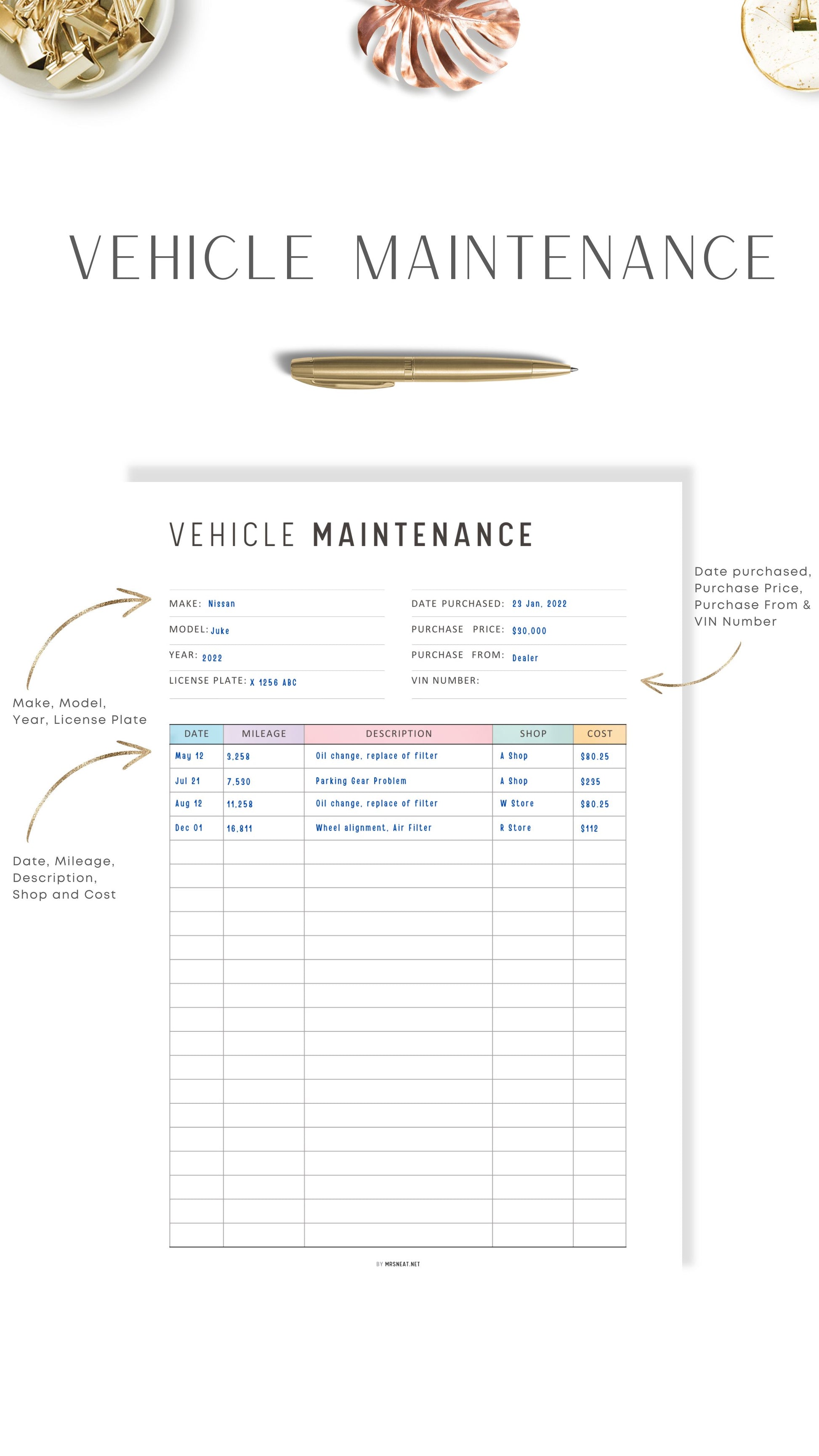 How to use Colorful Vehicle Maintenance Template Printable