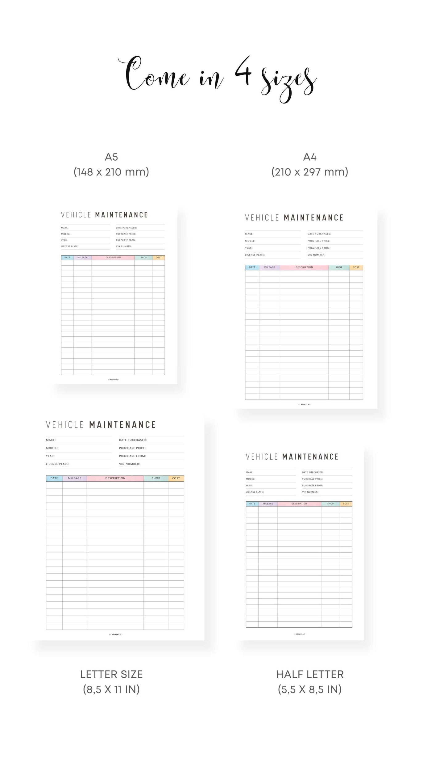 Colorful Vehicle Maintenance Printable - M322 – mrsneat