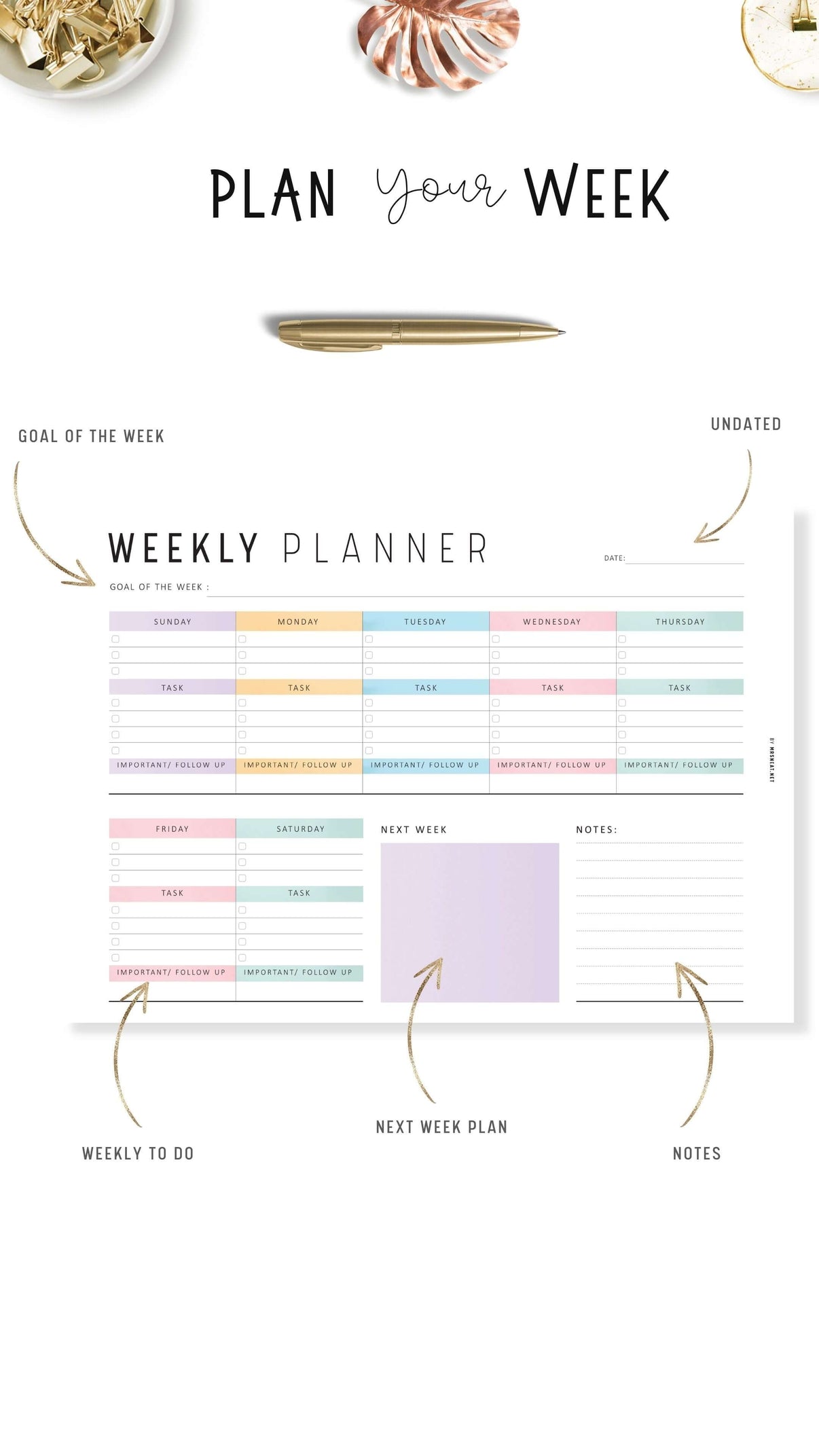 Printable Weekly Planner Landscape PDF Mrsneat