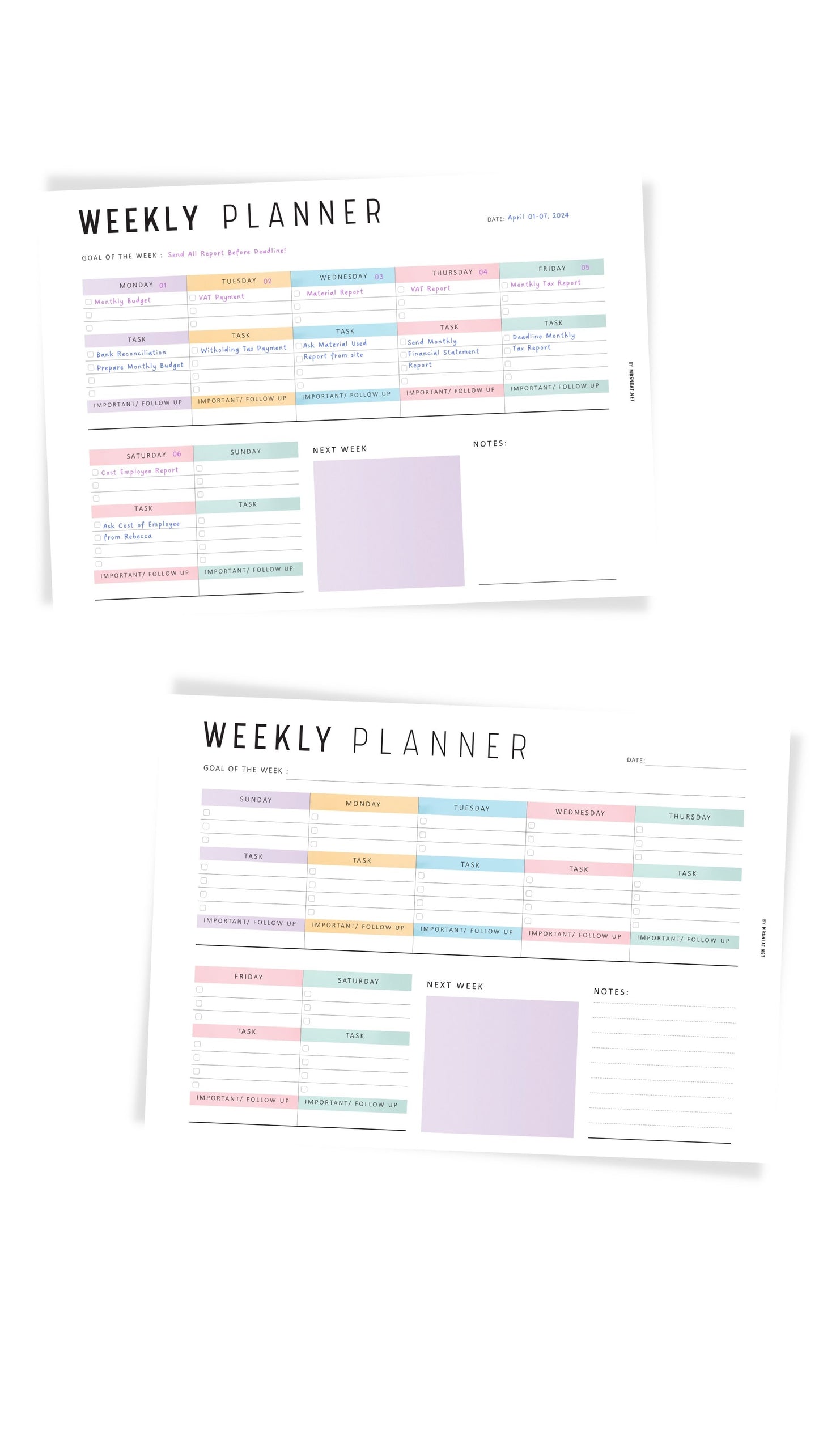 Printable Weekly Planner Landscape PDF