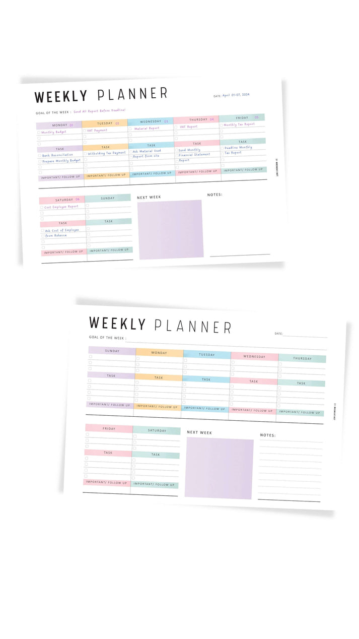 Printable Weekly Planner Landscape PDF Mrsneat