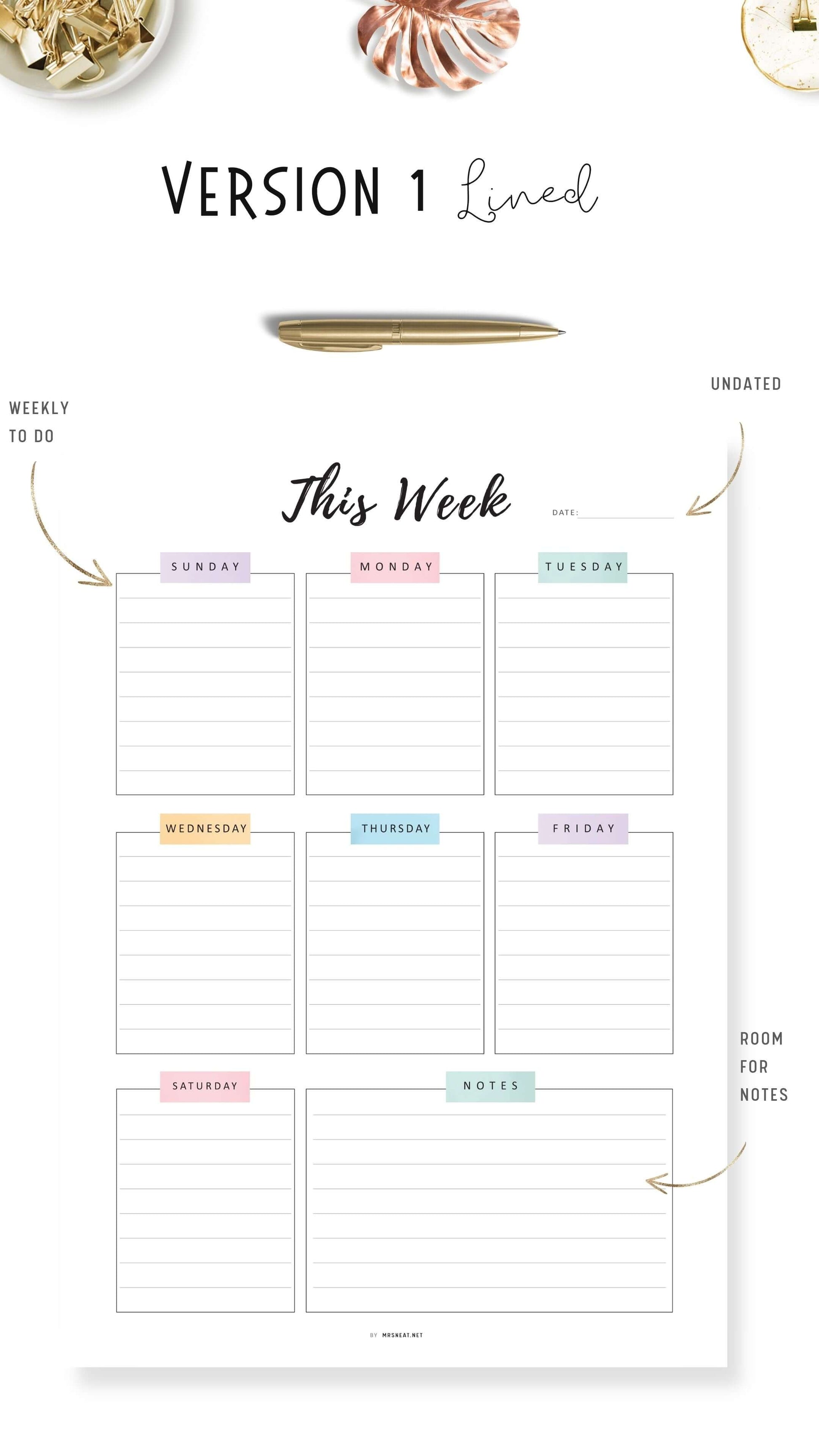 Lined Weekly Planner Template Printable