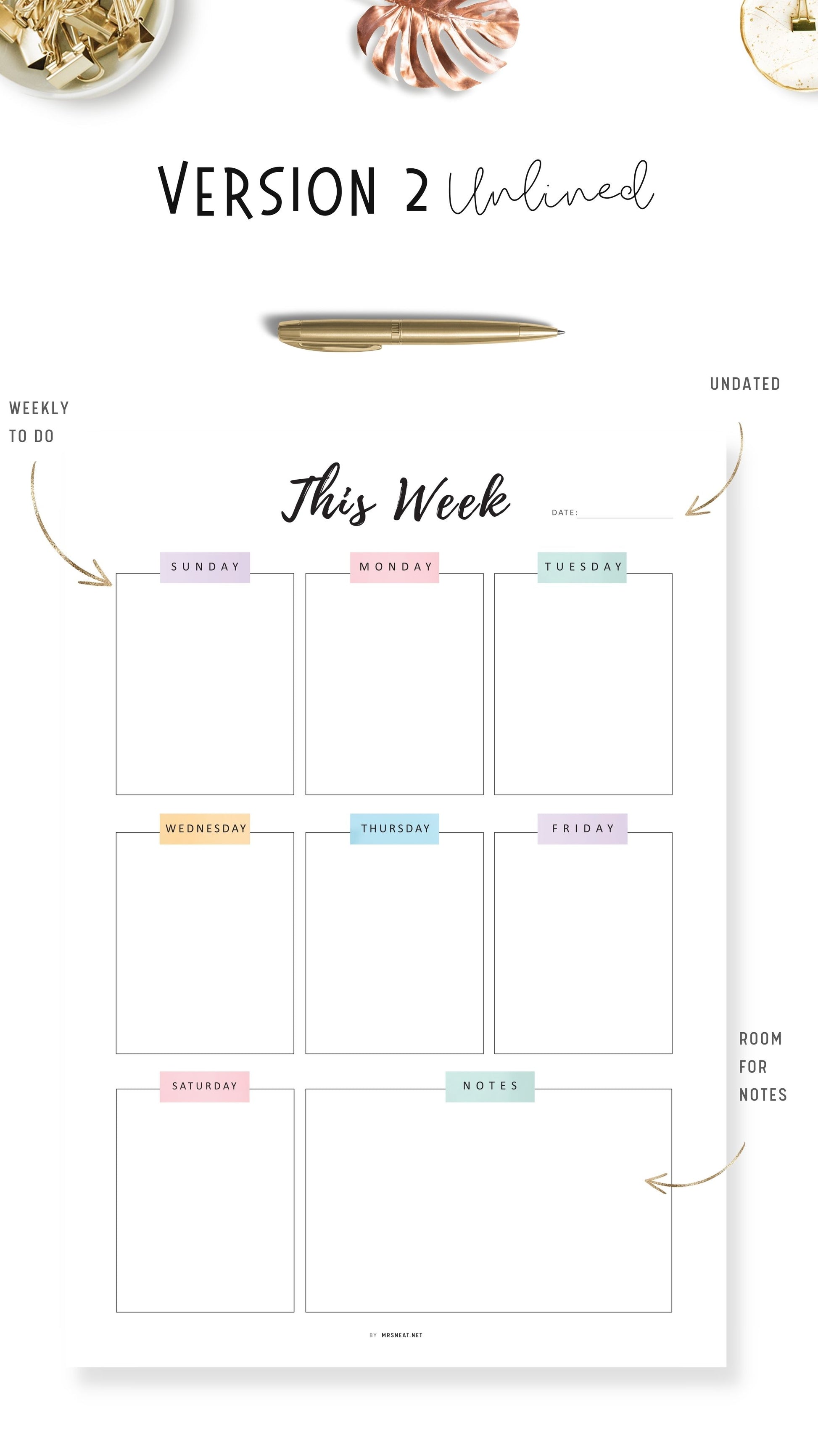 Unlined Weekly Planner Template Printable