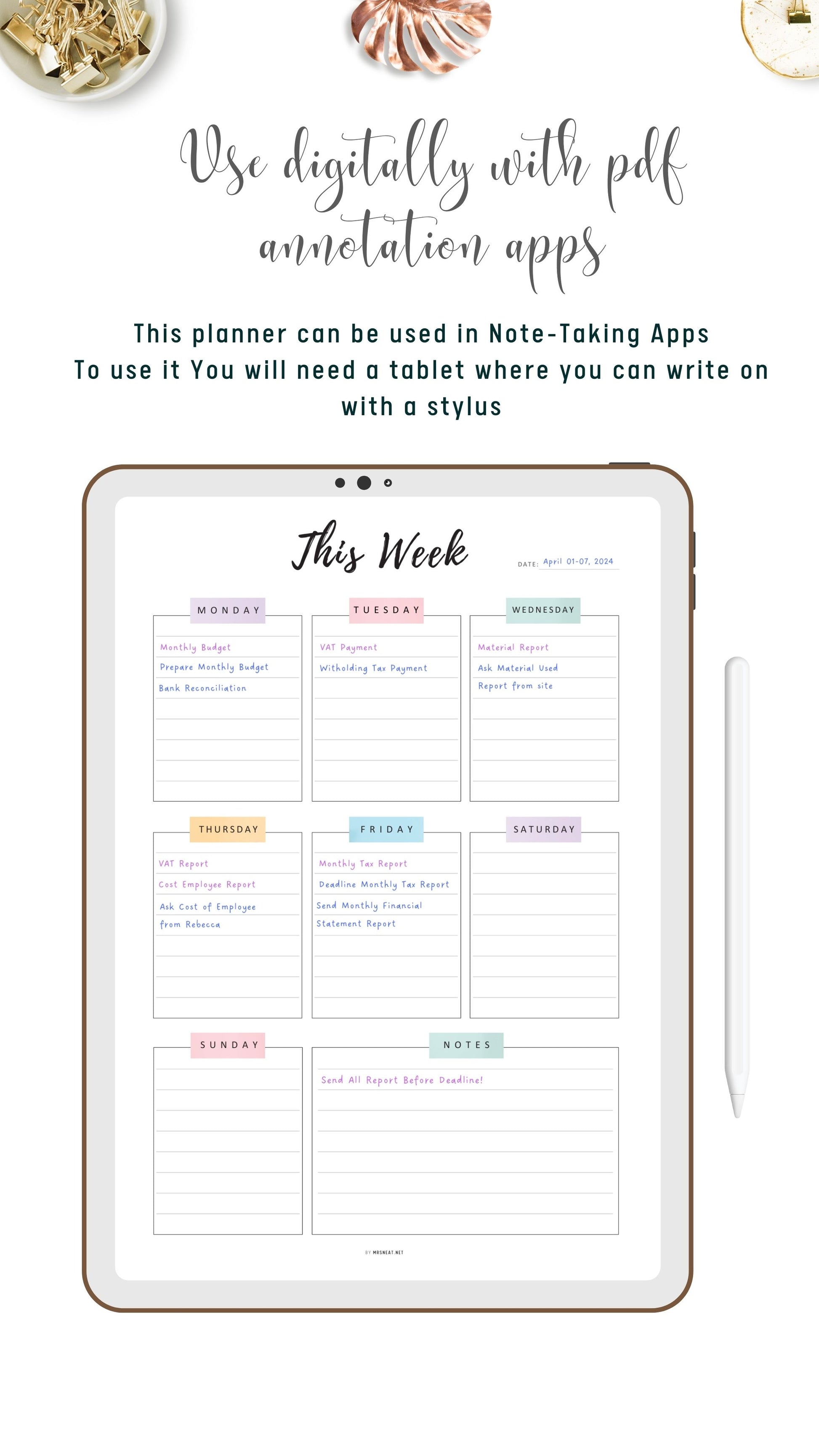 Digital Weekly Planner Template PDF