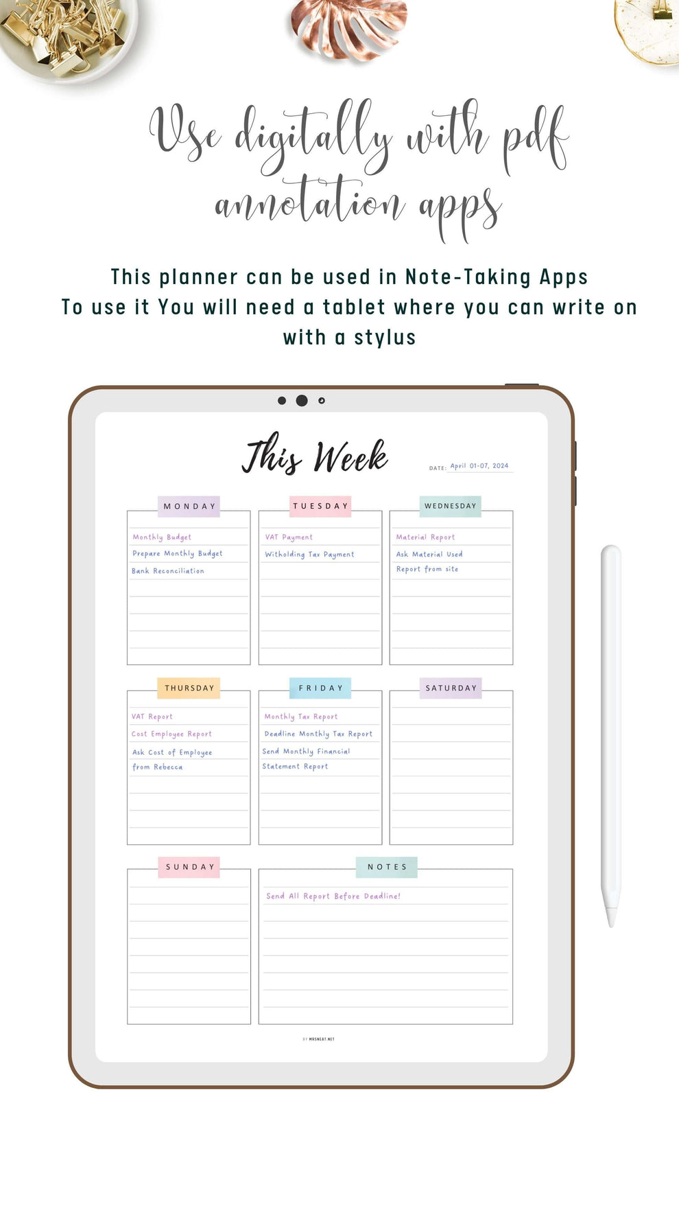 Colorful This Week Planner Template - 2 Versions - M331 – mrsneat