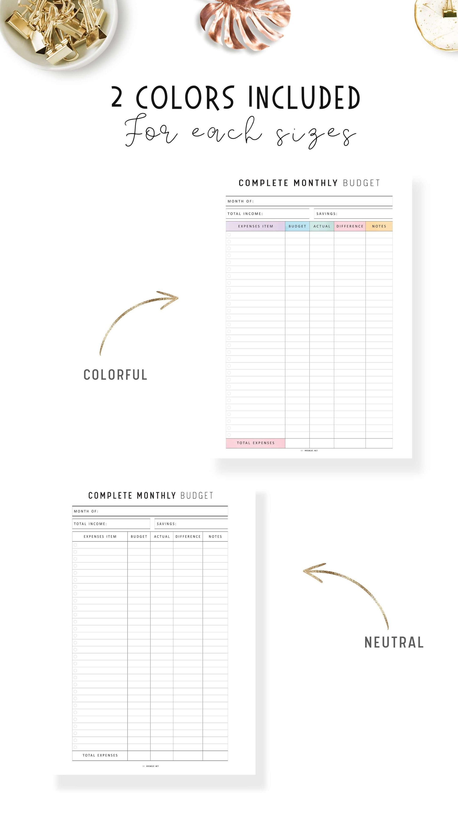 Complete Monthly Budget Template Printable, The Ultimate Monthly Budget Planner, A4, A5, Letter, Half Letter, Colorful Planner, Digital Planner, 2 color options, 2 versions