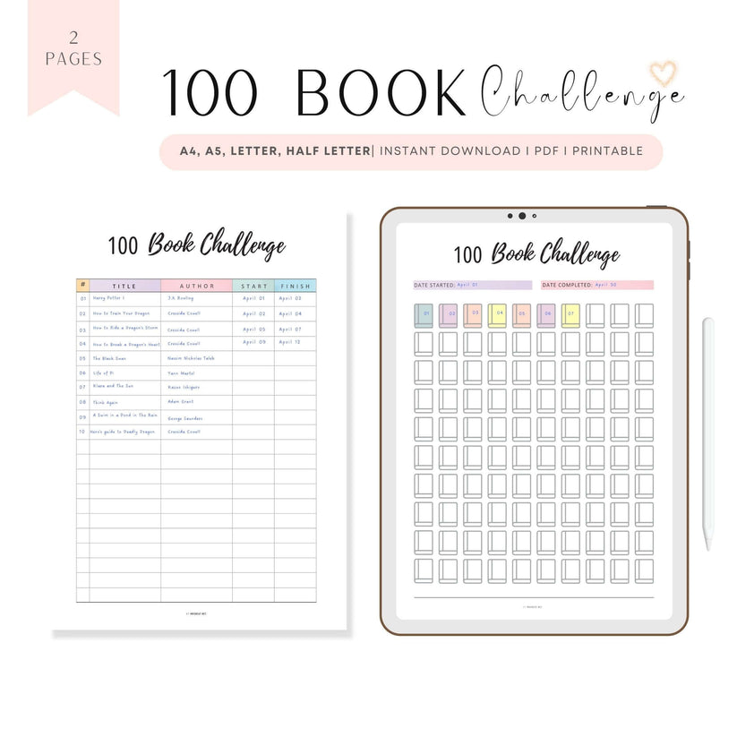 100 Book Challenge Template Printable - M333 – mrsneat