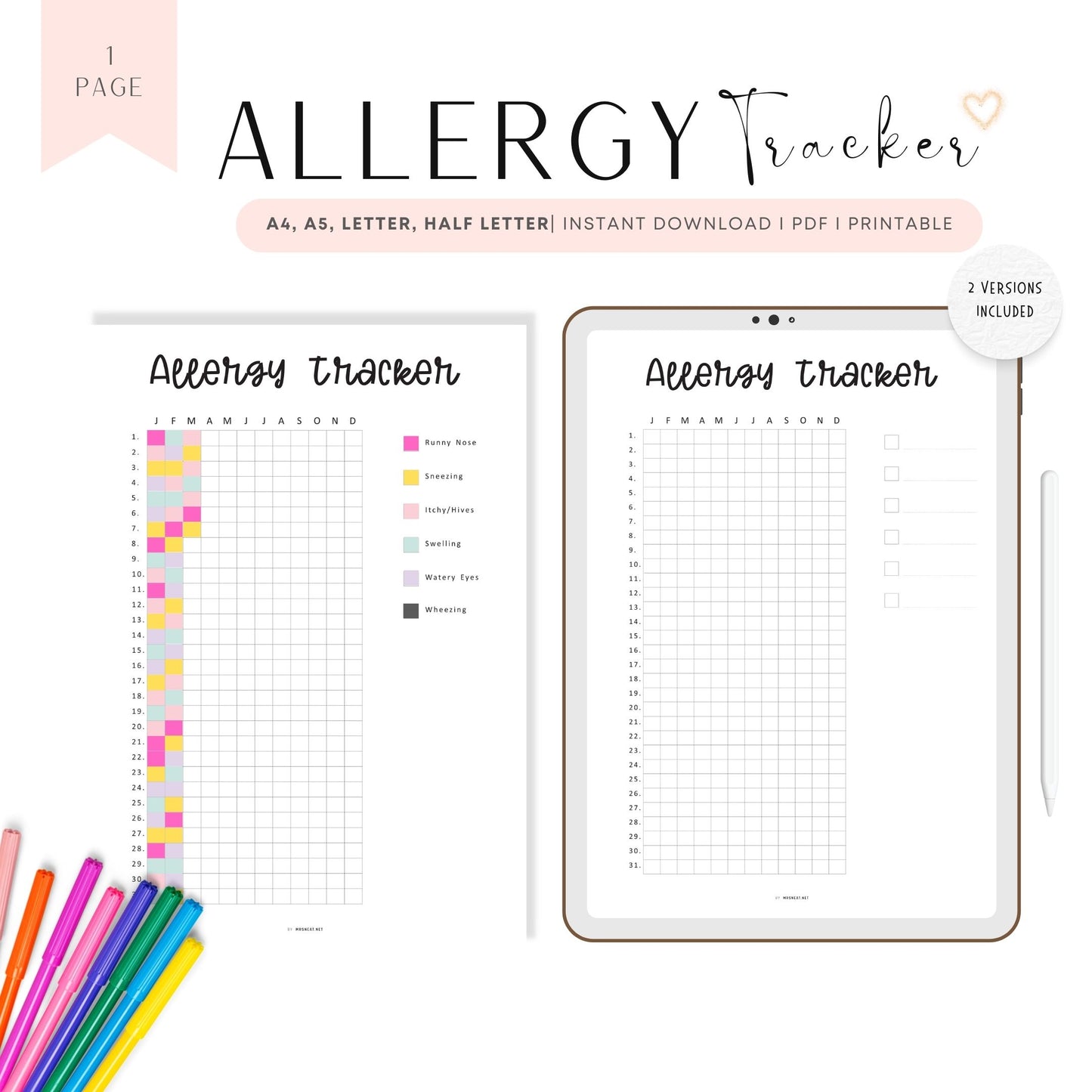 One Year Allergy Tracker Template Printable