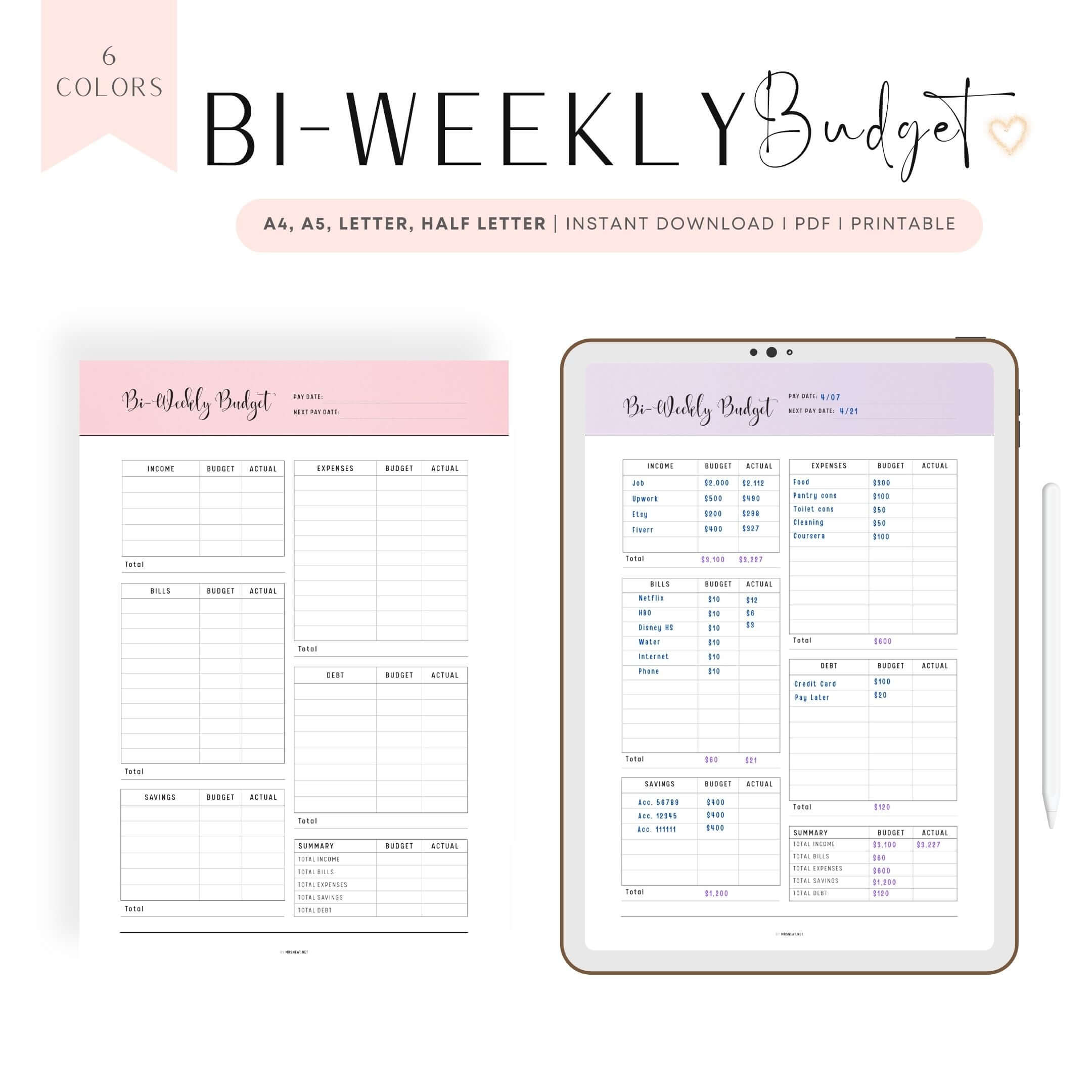 bi-weekly budget template printable - m306 – mrsneat