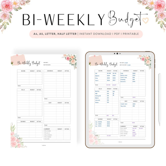 Floral Bi-Weekly Budget Template Printable