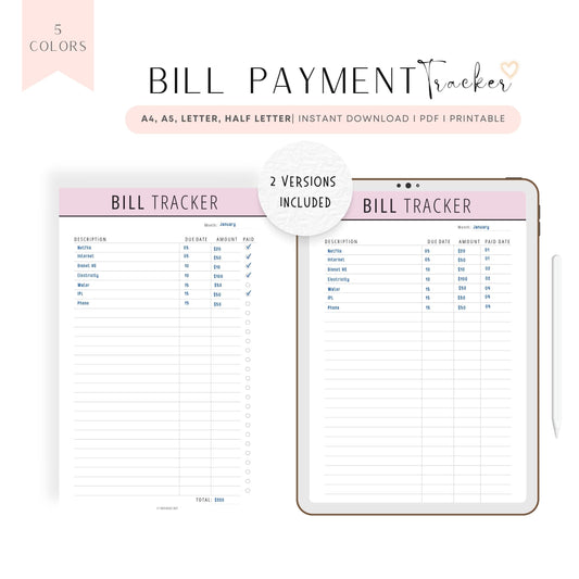 Bill Payment Tracker Printable