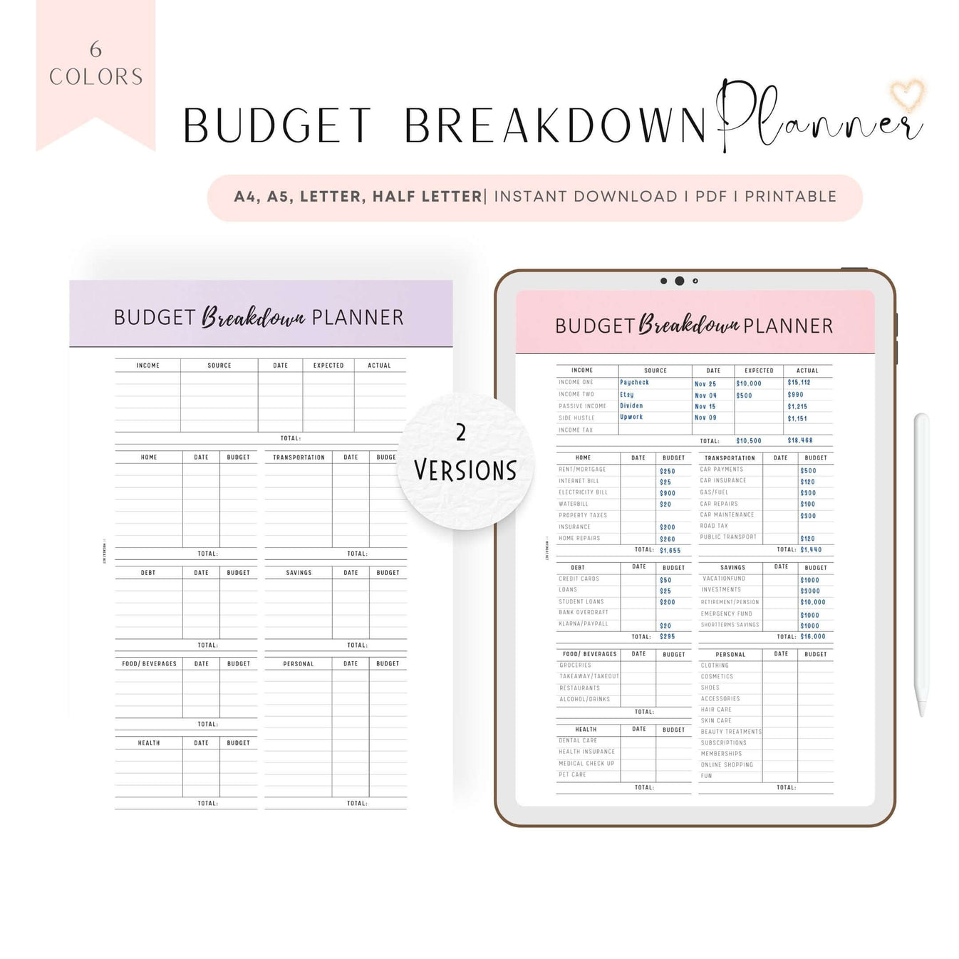 Budget Breakdown Planner Template Mrsneat