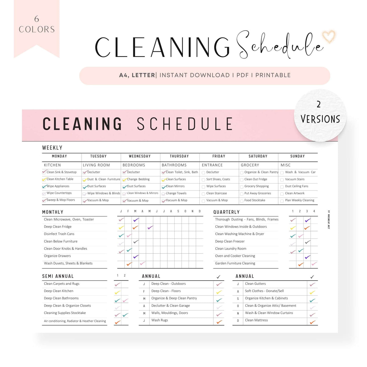 Cleaning Schedule Landscape Template - 2 Versions – mrsneat