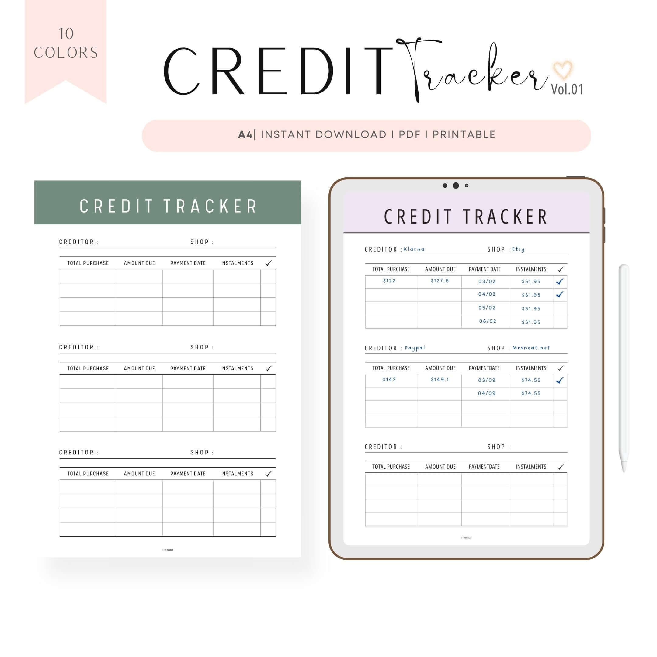 credit card tracker template printable vol.01 - m263 – mrsneat